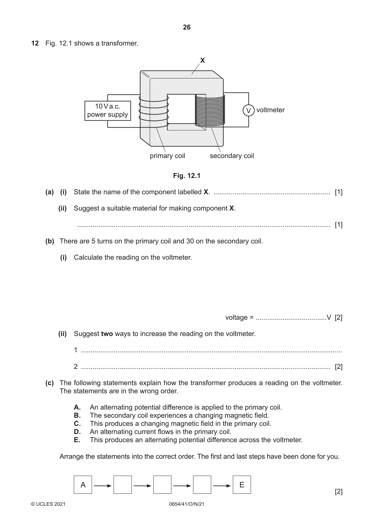 Cambridge IGCSE Sciences - Co-ordinated (Double) 0654 2021 Oct/Nov Paper 4 · Variant 1 question paper, page 26 of 28