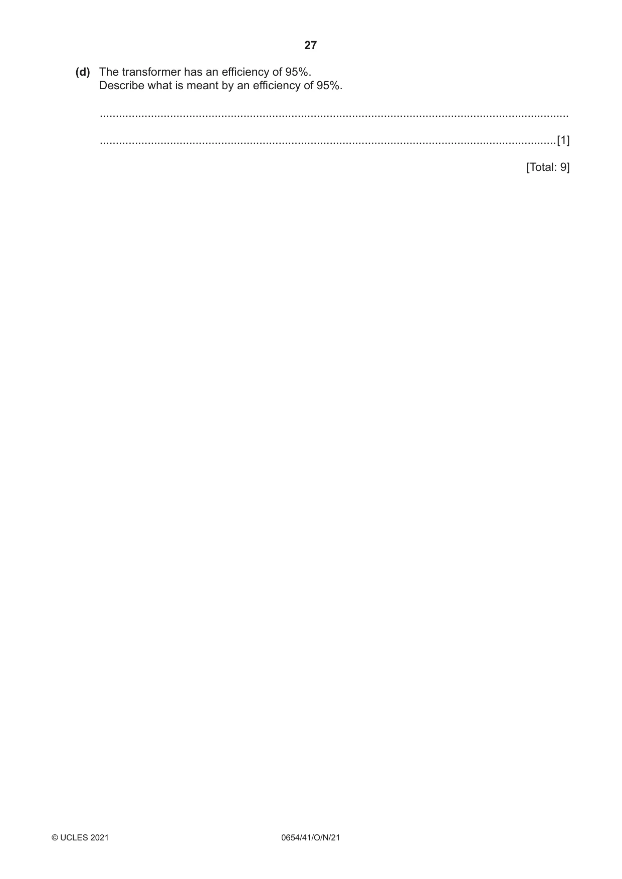 Cambridge IGCSE Sciences - Co-ordinated (Double) 0654 2021 Oct/Nov Paper 4 · Variant 1 question paper, page 27 of 28