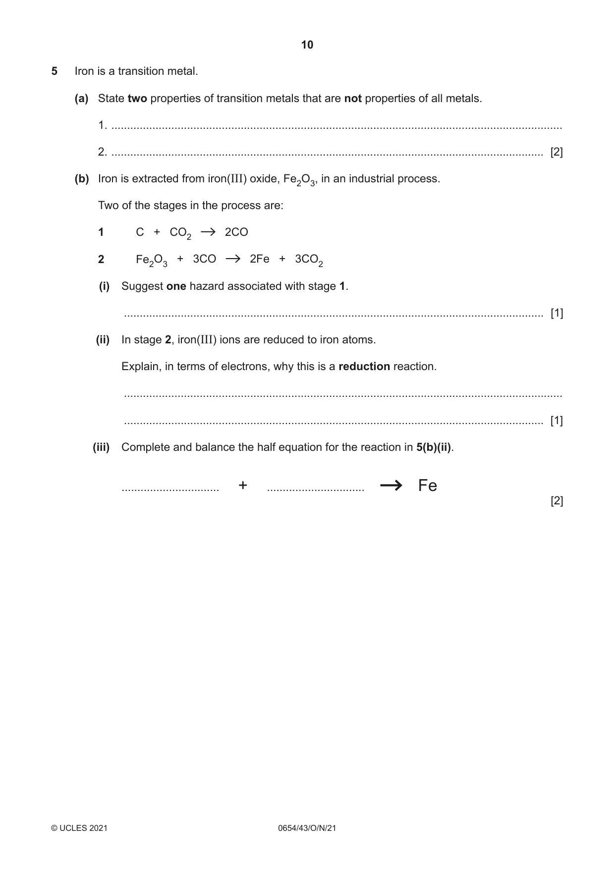 Cambridge IGCSE Sciences - Co-ordinated (Double) 0654 2021 Oct/Nov Paper 4 · Variant 3 question paper, page 10 of 28