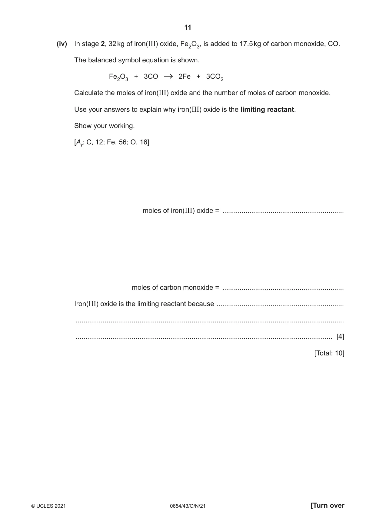 Cambridge IGCSE Sciences - Co-ordinated (Double) 0654 2021 Oct/Nov Paper 4 · Variant 3 question paper, page 11 of 28