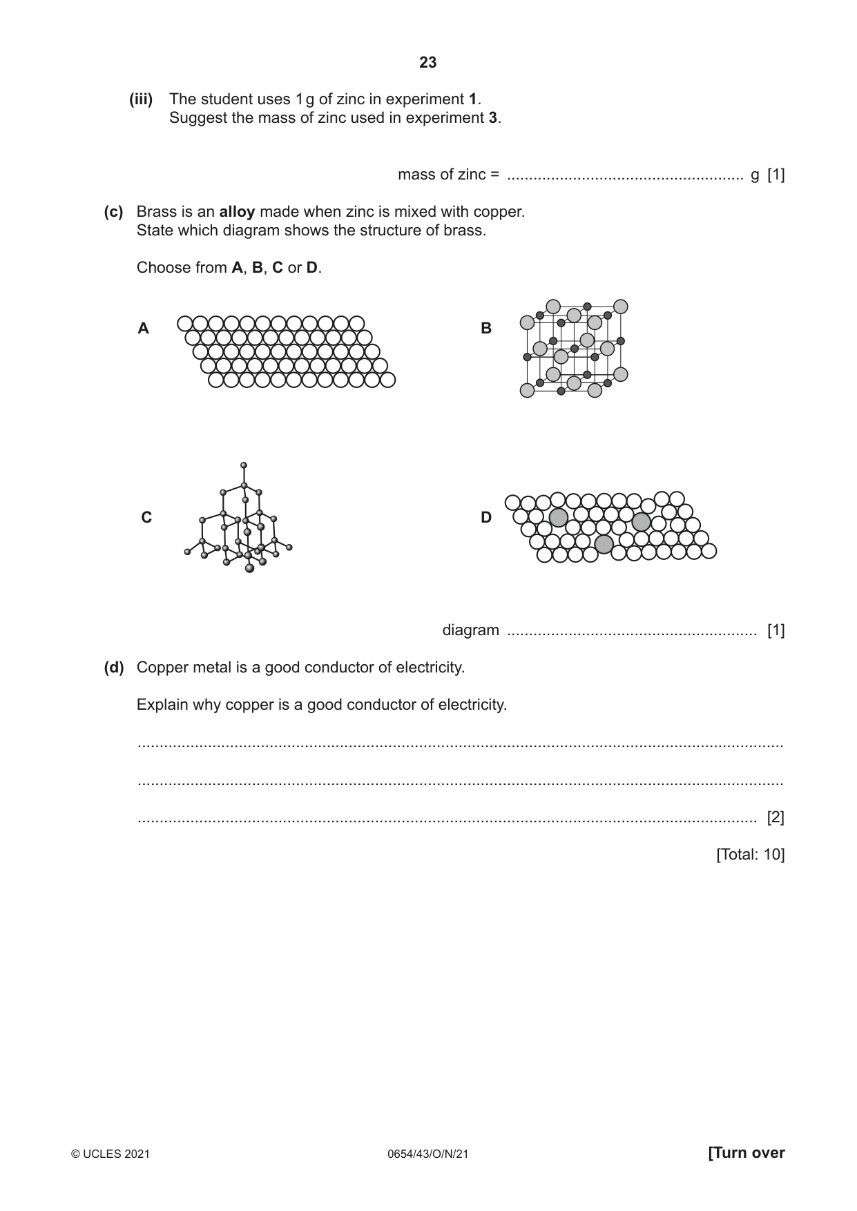 Cambridge IGCSE Sciences - Co-ordinated (Double) 0654 2021 Oct/Nov Paper 4 · Variant 3 question paper, page 23 of 28