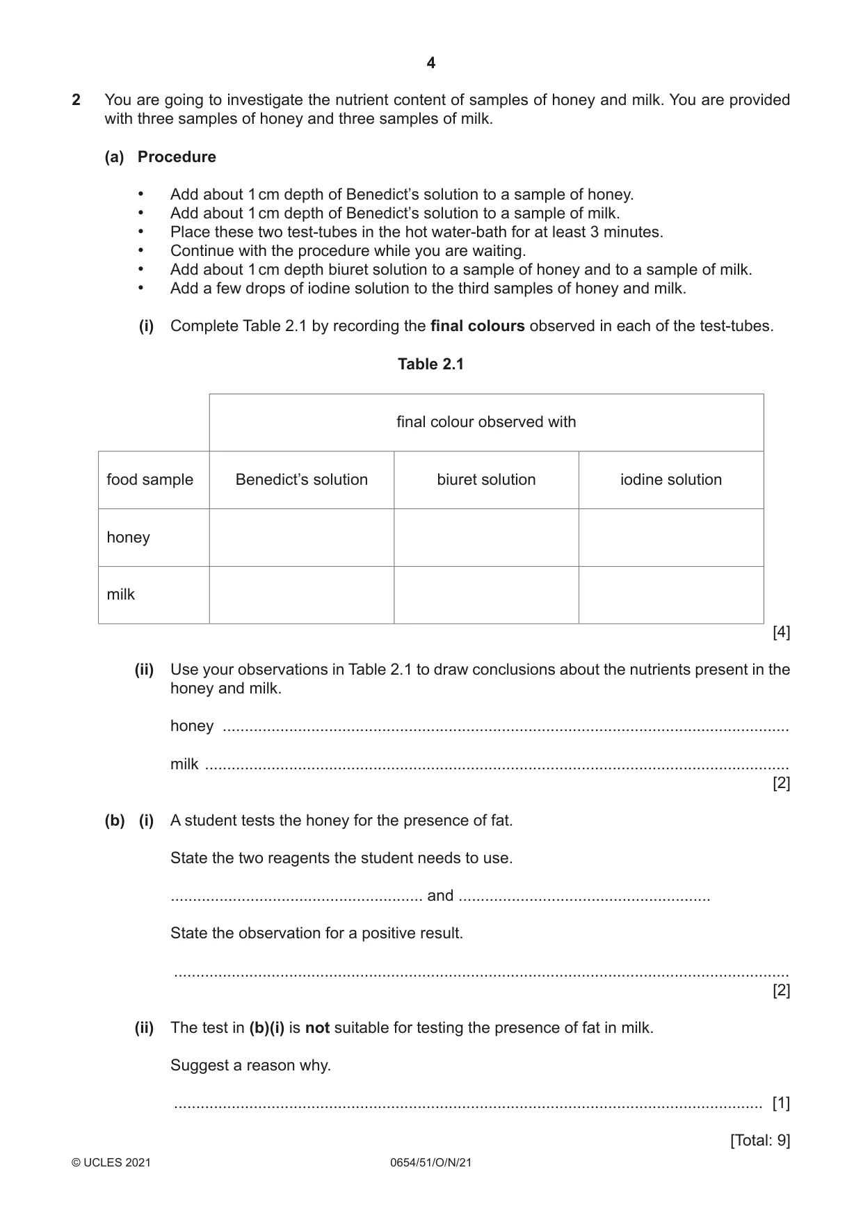 Cambridge IGCSE Sciences - Co-ordinated (Double) 0654 2021 Oct/Nov Paper 5 · Variant 1 question paper, page 4 of 16