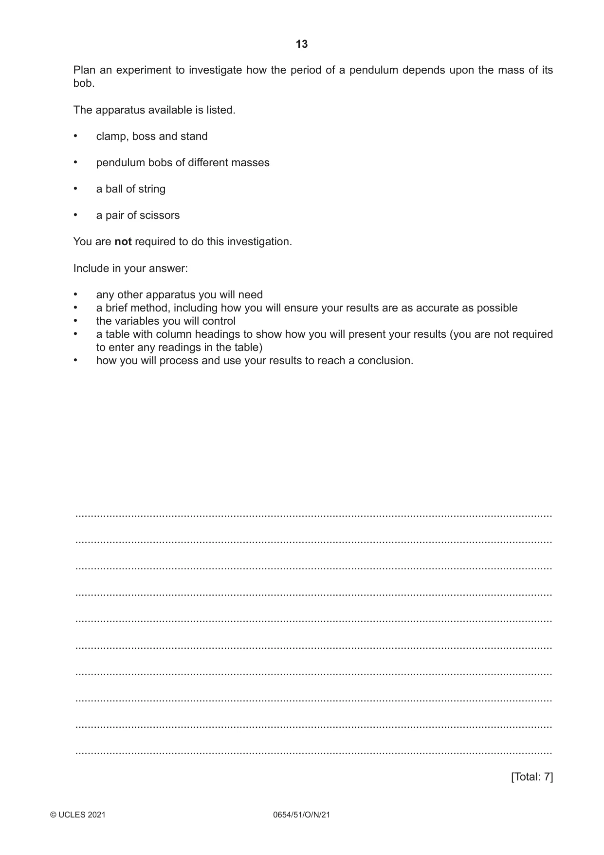 Cambridge IGCSE Sciences - Co-ordinated (Double) 0654 2021 Oct/Nov Paper 5 · Variant 1 question paper, page 13 of 16
