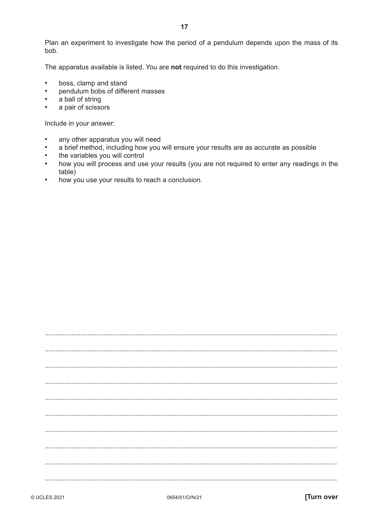 Cambridge IGCSE Sciences - Co-ordinated (Double) 0654 2021 Oct/Nov Paper 6 · Variant 1 question paper, page 17 of 20