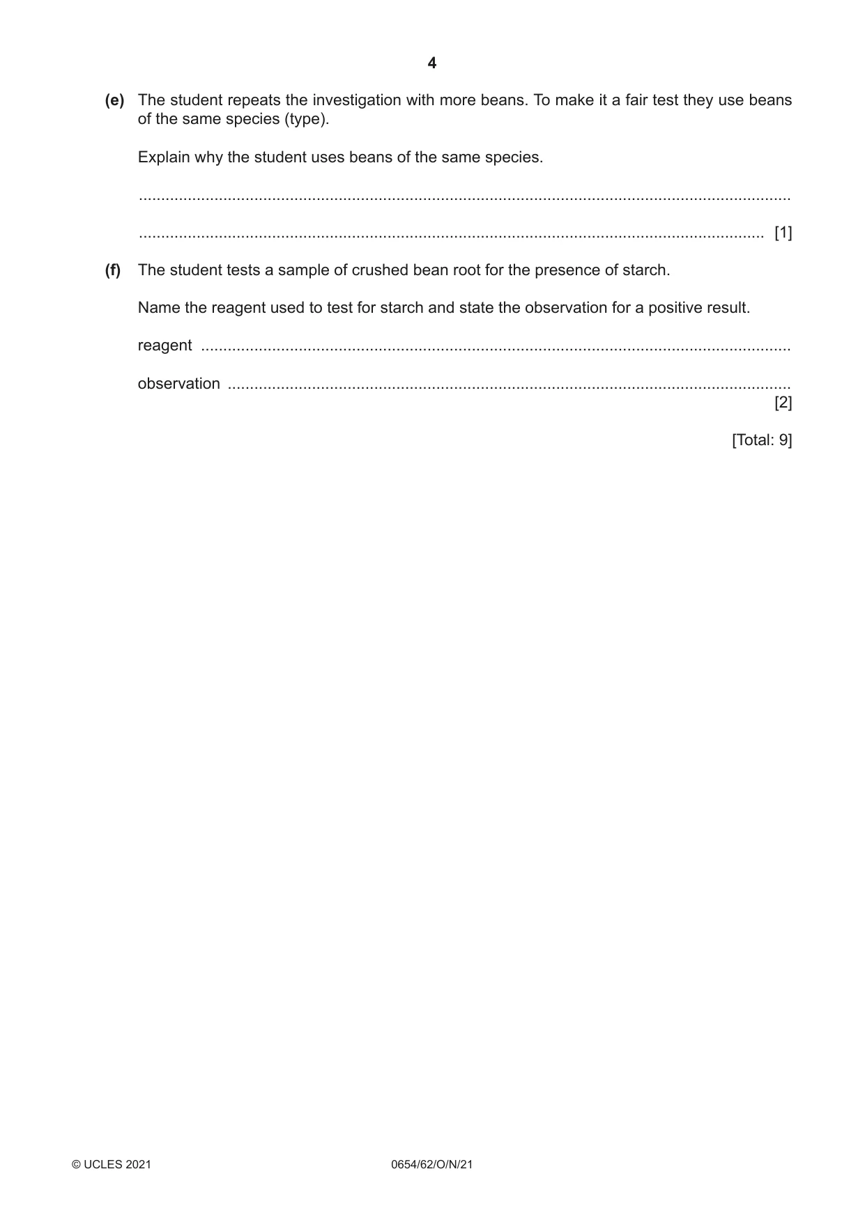 Cambridge IGCSE Sciences - Co-ordinated (Double) 0654 2021 Oct/Nov Paper 6 · Variant 2 question paper, page 4 of 20