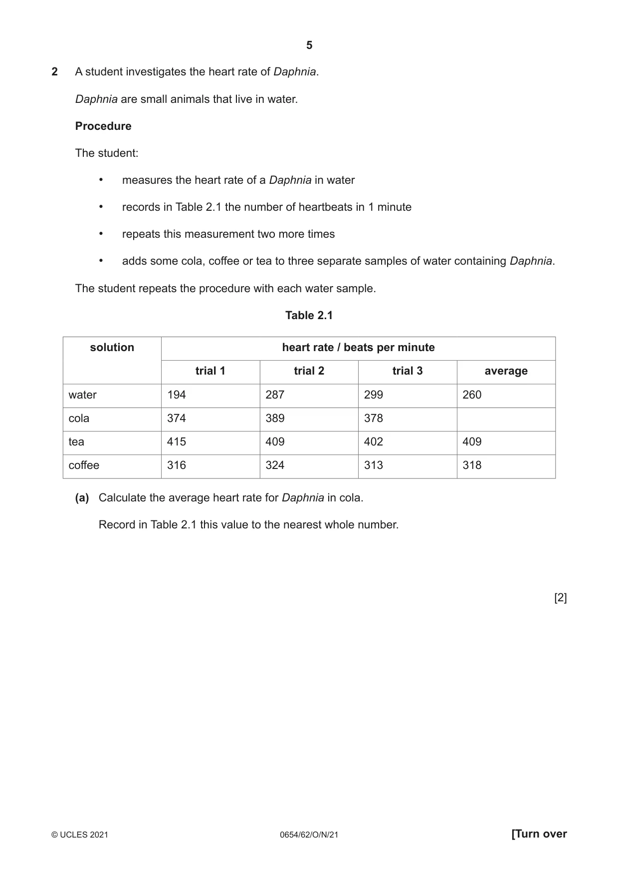 Cambridge IGCSE Sciences - Co-ordinated (Double) 0654 2021 Oct/Nov Paper 6 · Variant 2 question paper, page 5 of 20