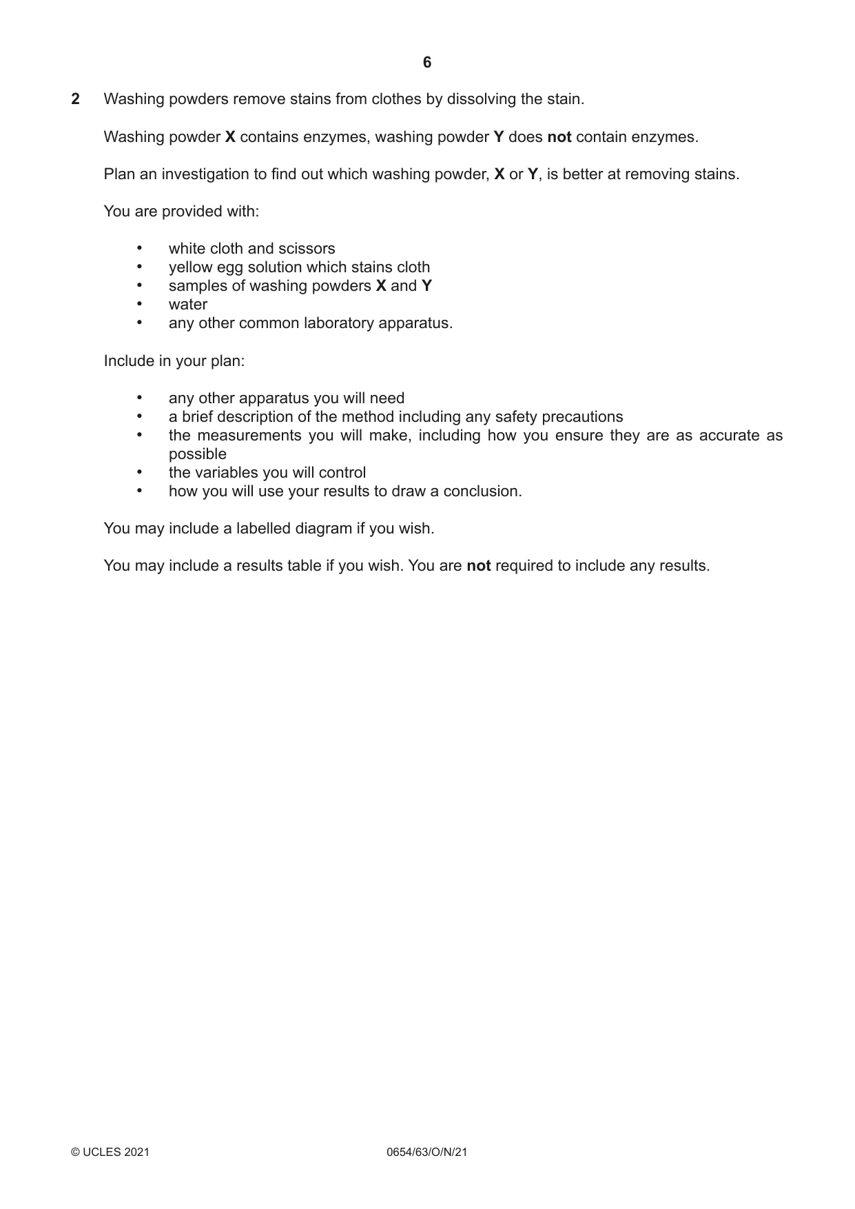 Cambridge IGCSE Sciences - Co-ordinated (Double) 0654 2021 Oct/Nov Paper 6 · Variant 3 question paper, page 6 of 20