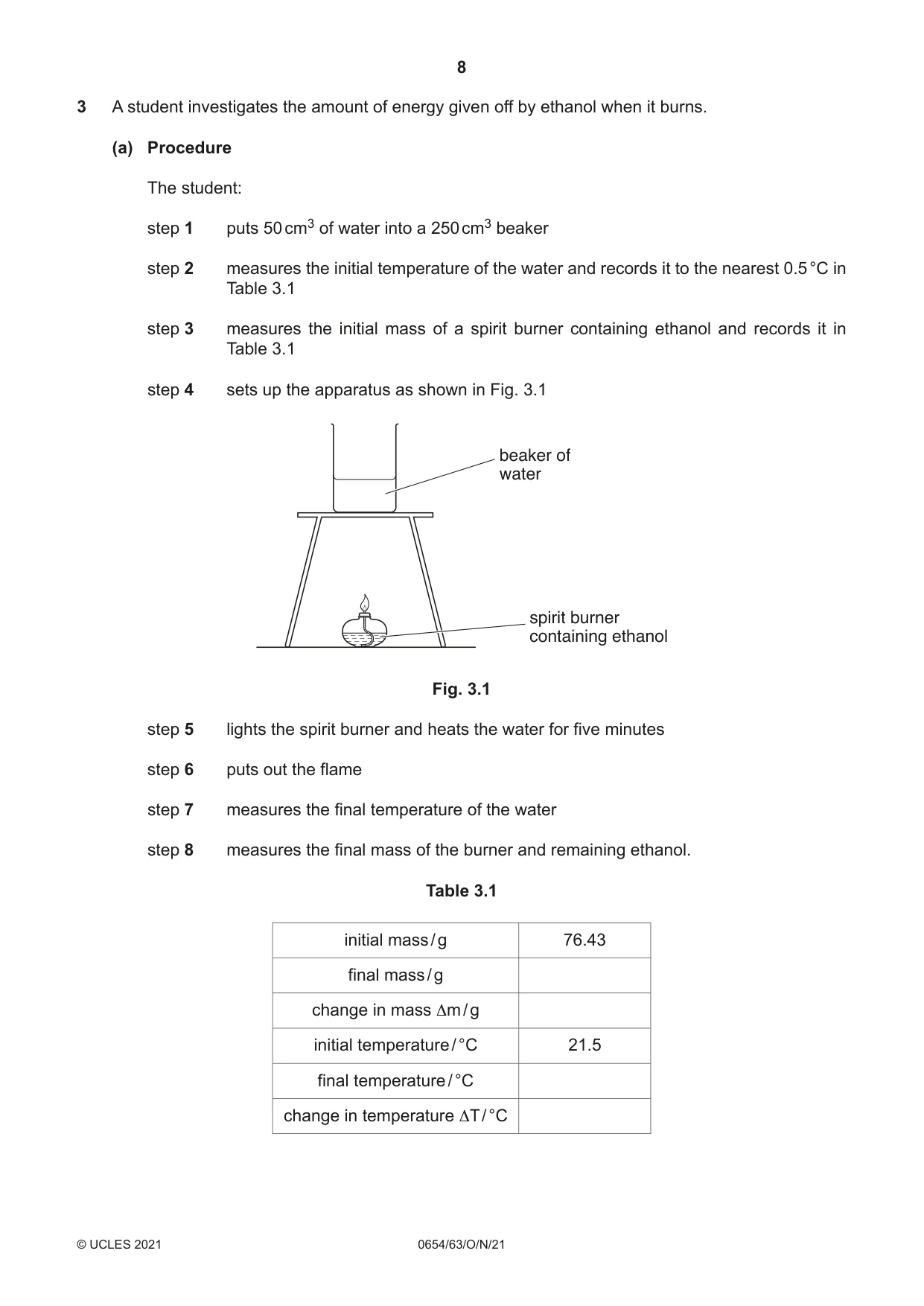 Cambridge IGCSE Sciences - Co-ordinated (Double) 0654 2021 Oct/Nov Paper 6 · Variant 3 question paper, page 8 of 20