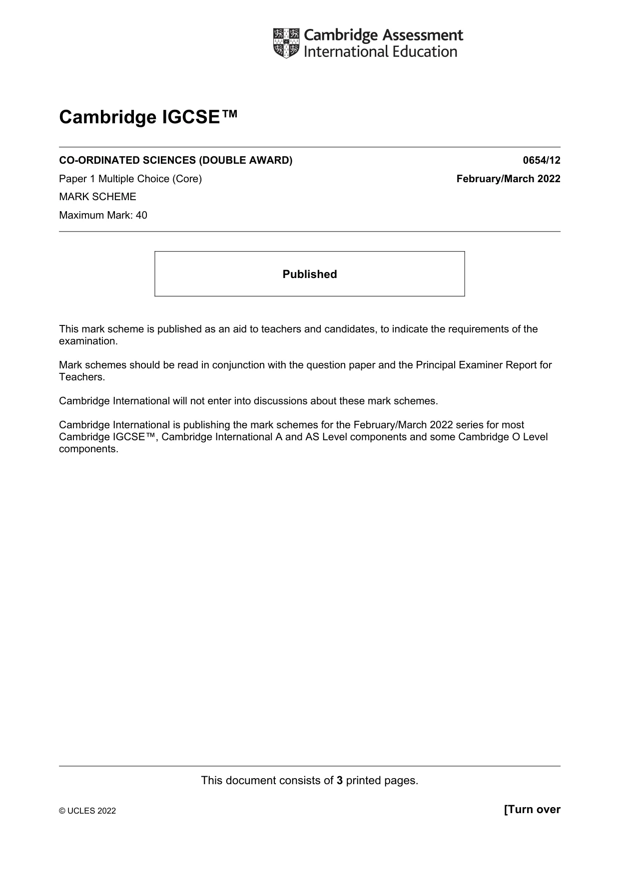 Mark scheme, page 1 of 3