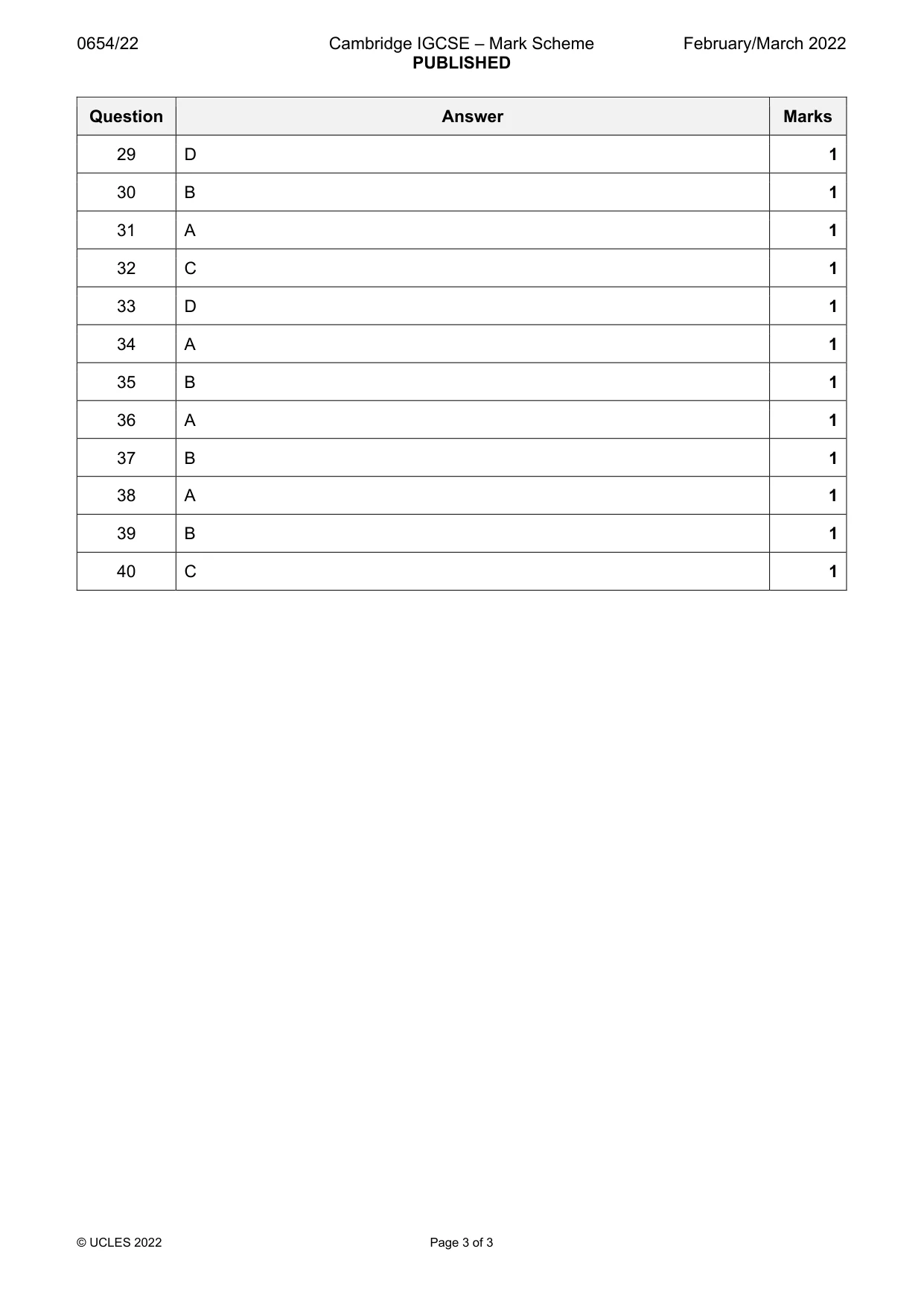 Mark scheme, page 3 of 3