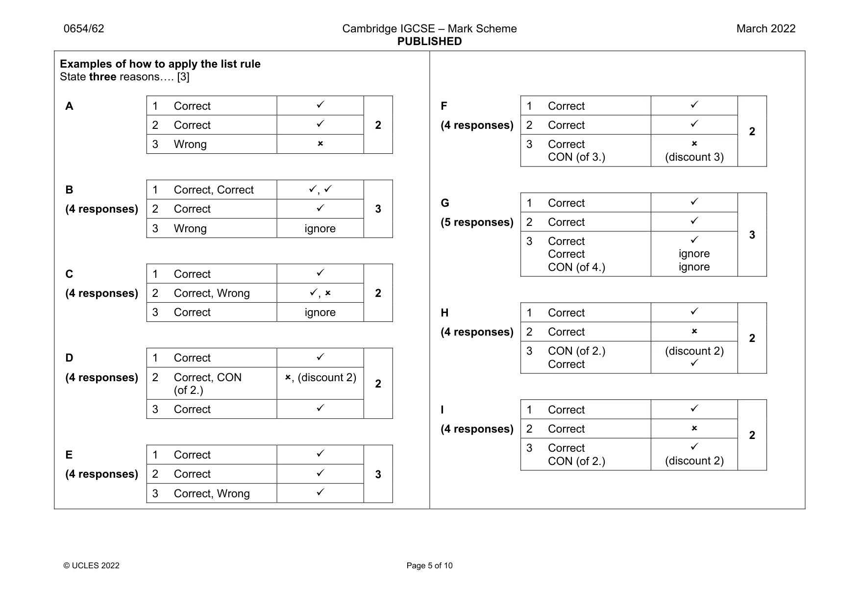 Mark scheme, page 5 of 10