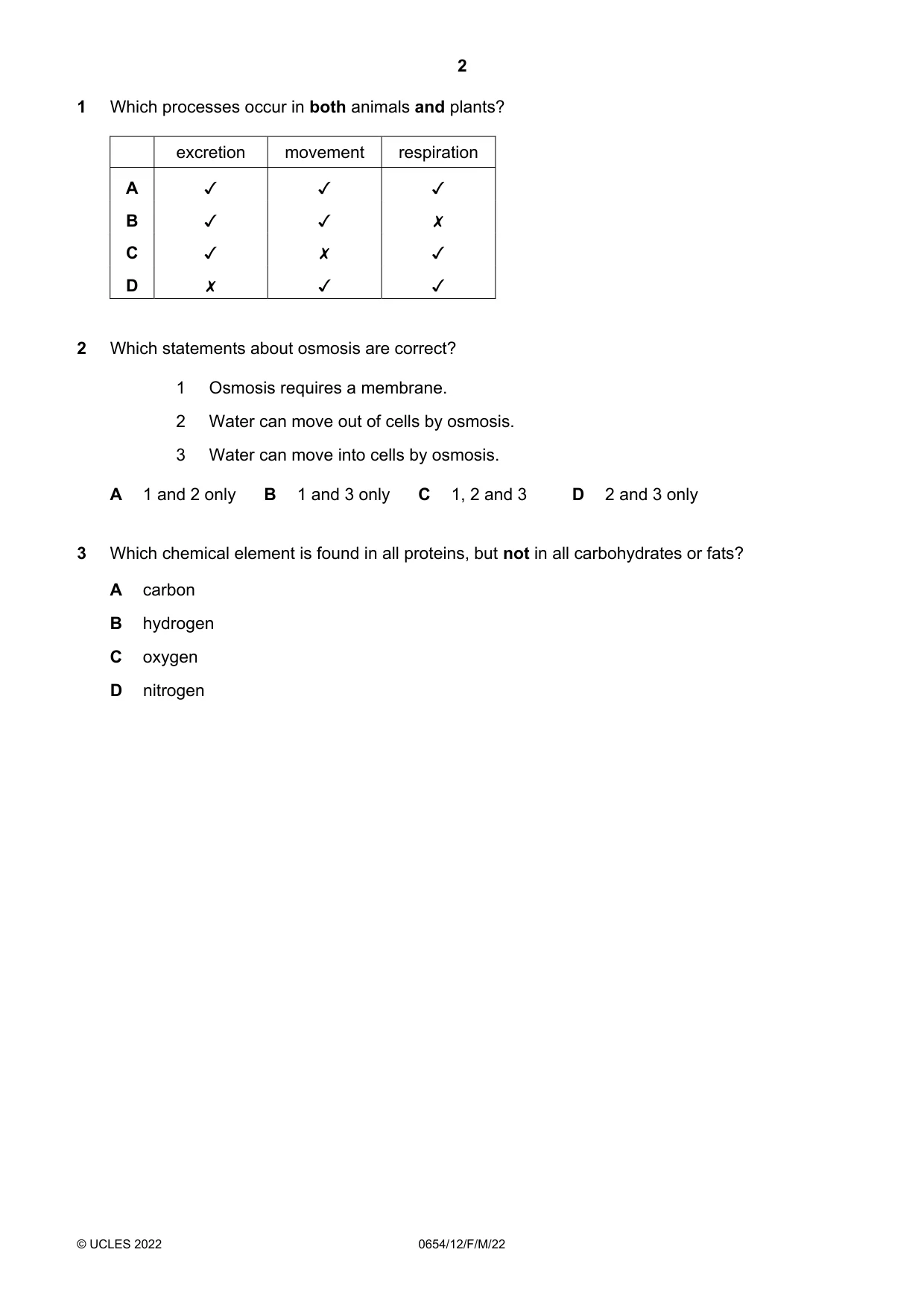 Cambridge IGCSE Sciences - Co-ordinated (Double) 0654 2022 Feb/March Paper 1 · Variant 2 question paper, page 2 of 20