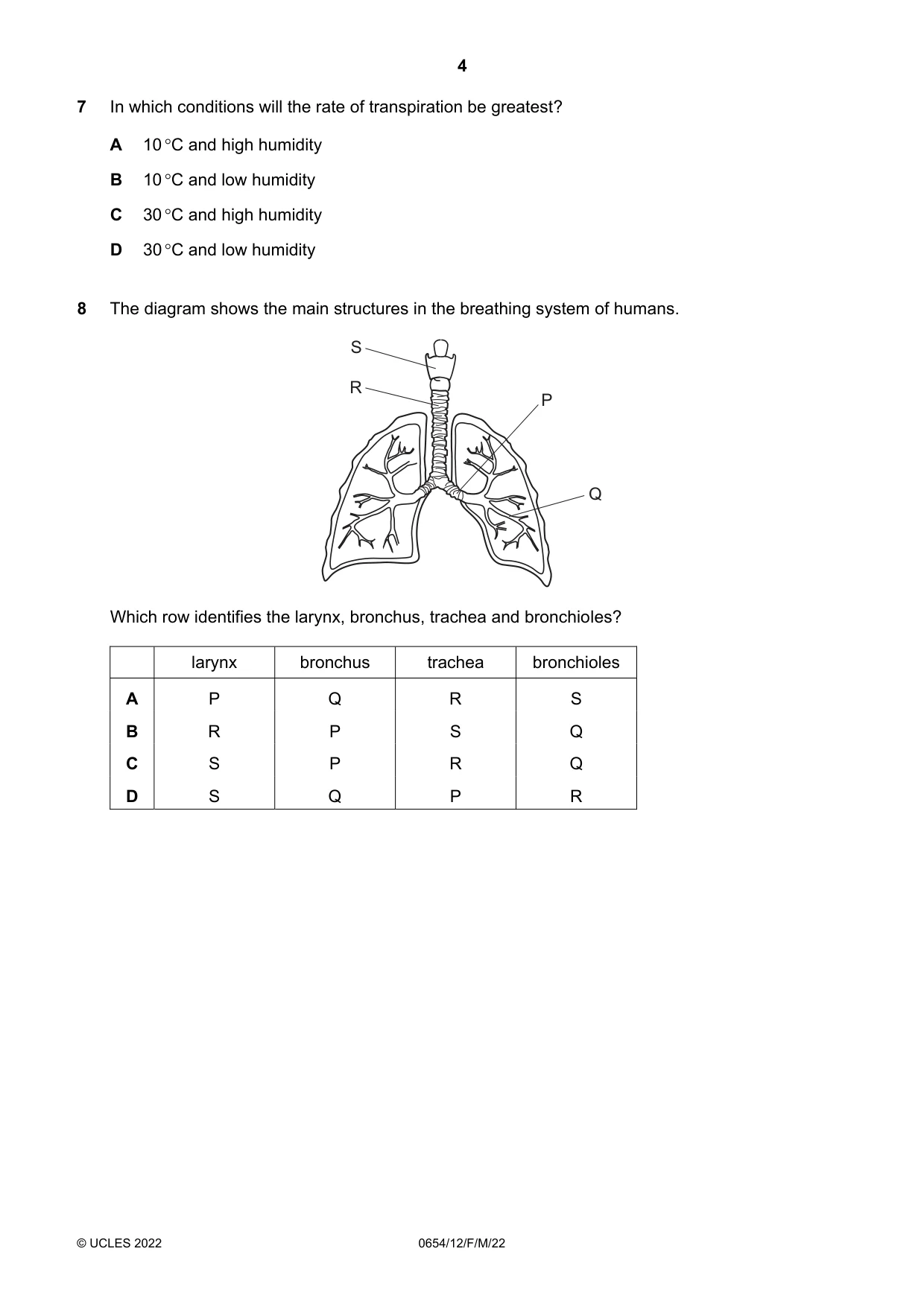 Cambridge IGCSE Sciences - Co-ordinated (Double) 0654 2022 Feb/March Paper 1 · Variant 2 question paper, page 4 of 20