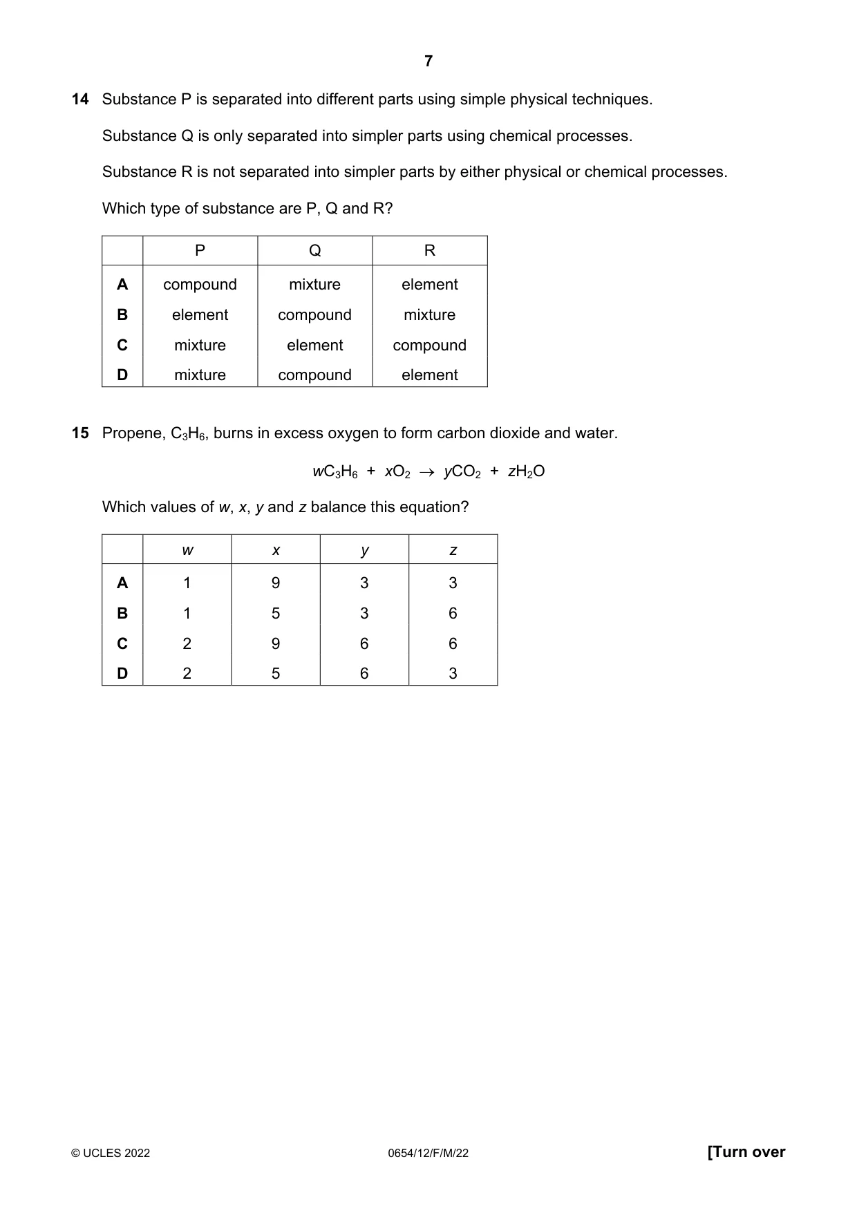Cambridge IGCSE Sciences - Co-ordinated (Double) 0654 2022 Feb/March Paper 1 · Variant 2 question paper, page 7 of 20
