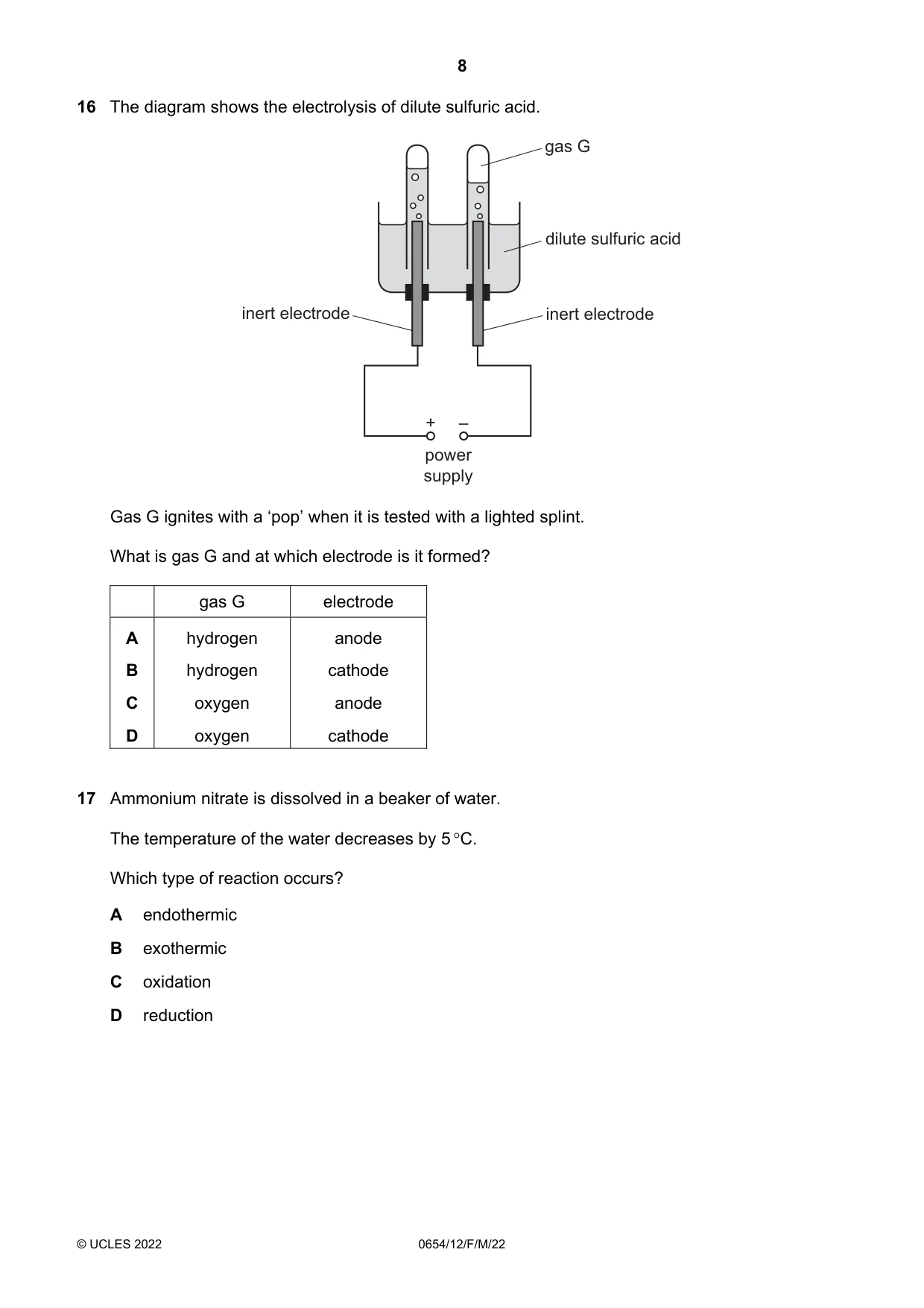 Cambridge IGCSE Sciences - Co-ordinated (Double) 0654 2022 Feb/March Paper 1 · Variant 2 question paper, page 8 of 20