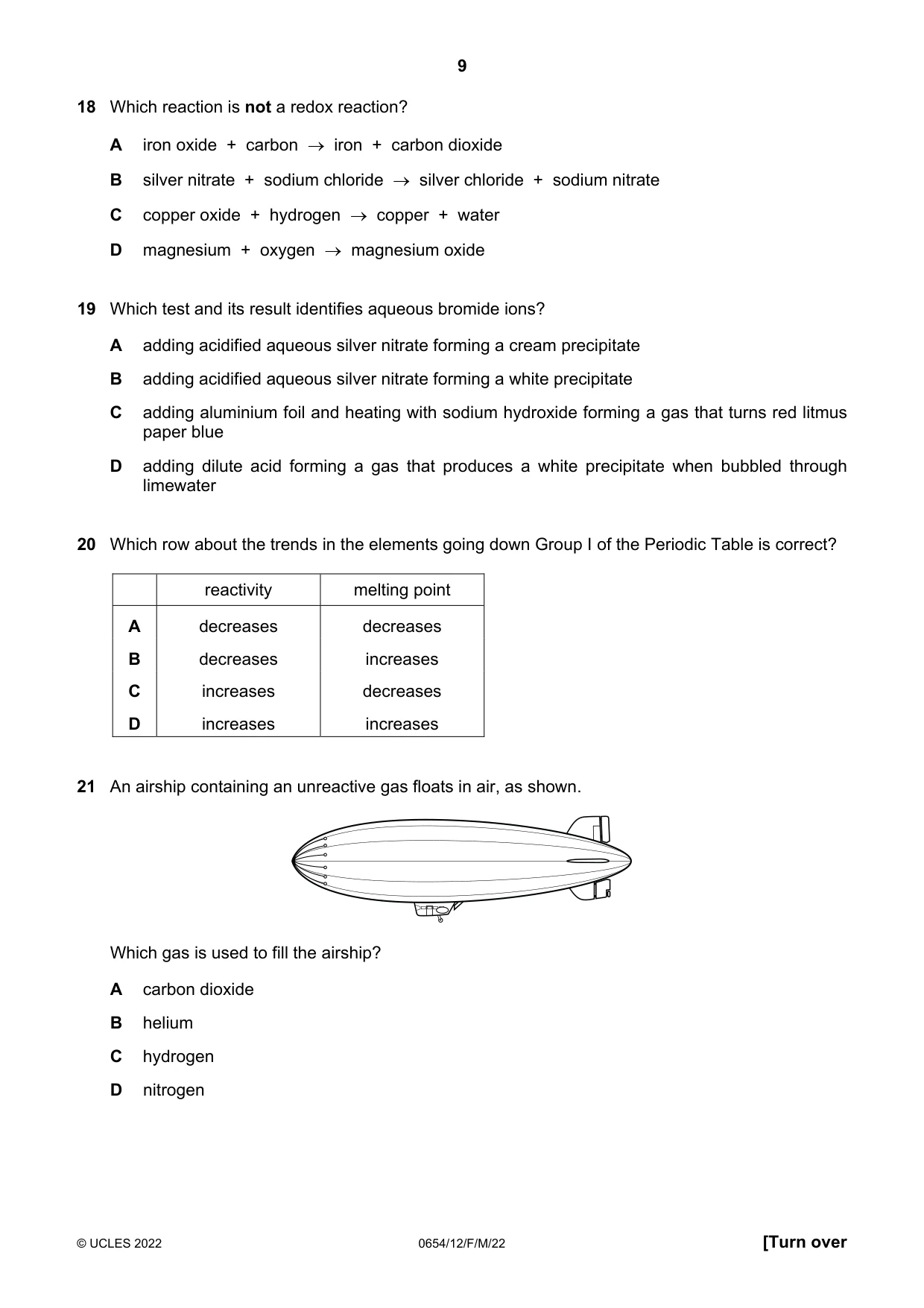 Cambridge IGCSE Sciences - Co-ordinated (Double) 0654 2022 Feb/March Paper 1 · Variant 2 question paper, page 9 of 20