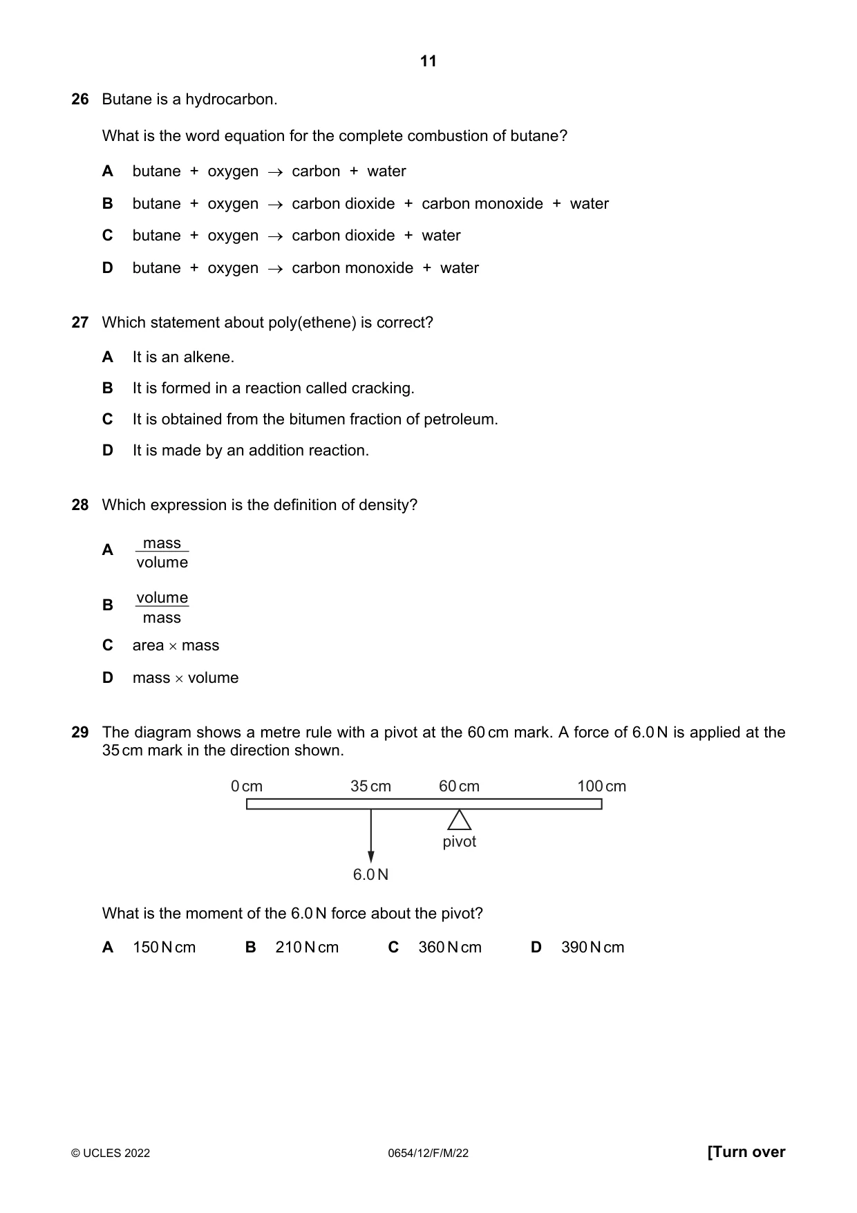 Cambridge IGCSE Sciences - Co-ordinated (Double) 0654 2022 Feb/March Paper 1 · Variant 2 question paper, page 11 of 20