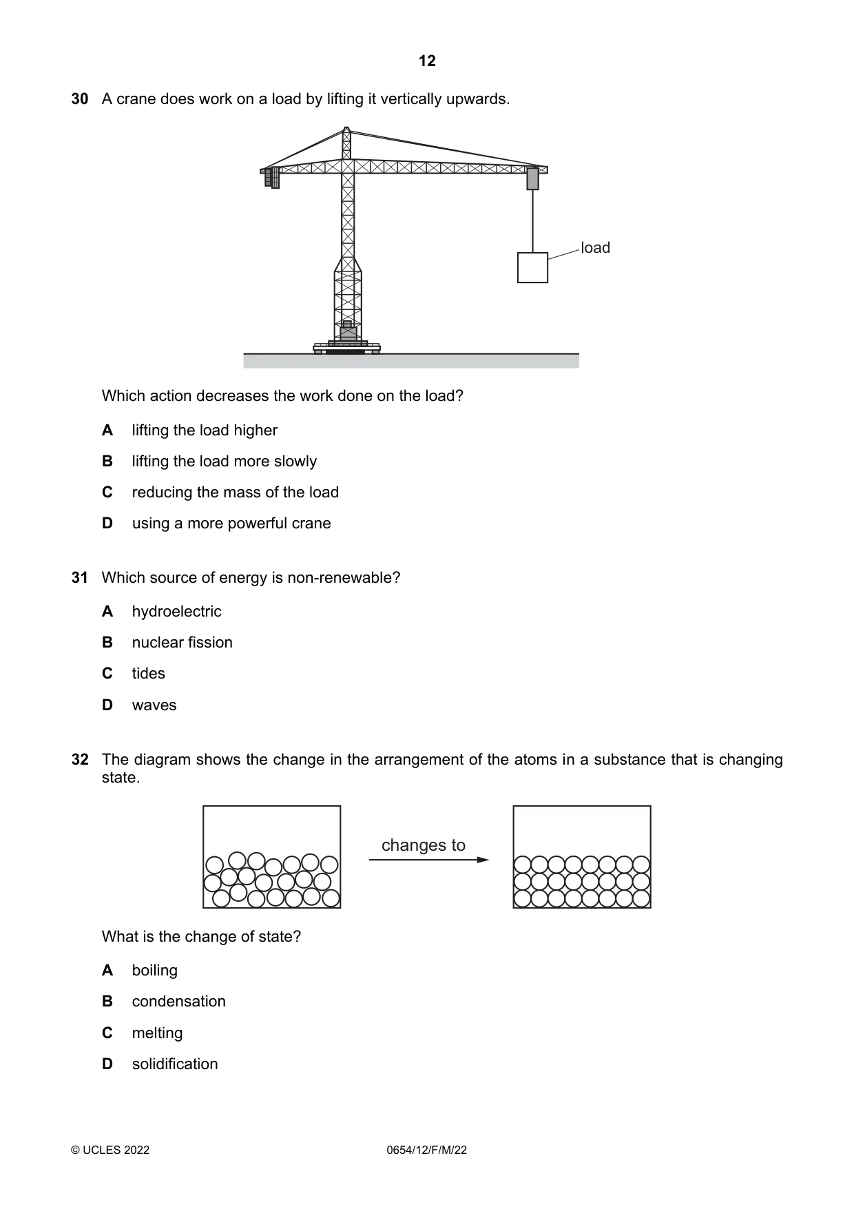 Cambridge IGCSE Sciences - Co-ordinated (Double) 0654 2022 Feb/March Paper 1 · Variant 2 question paper, page 12 of 20