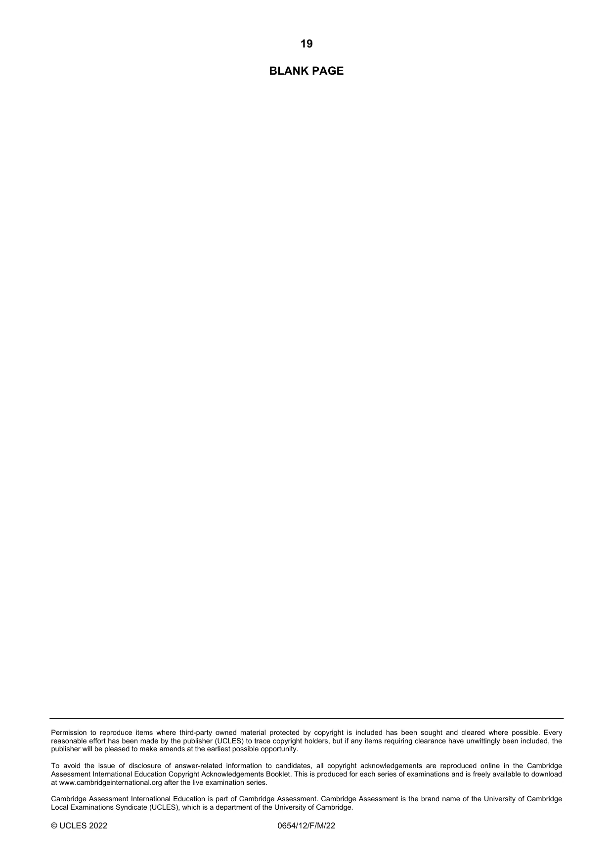Cambridge IGCSE Sciences - Co-ordinated (Double) 0654 2022 Feb/March Paper 1 · Variant 2 question paper, page 19 of 20