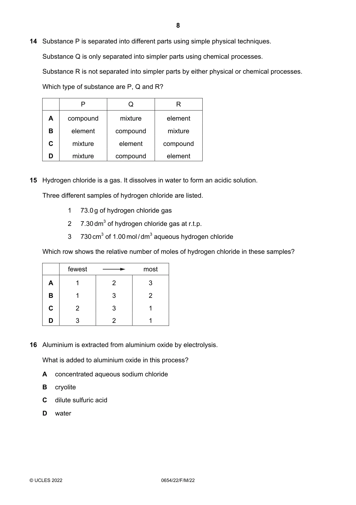 Cambridge IGCSE Sciences - Co-ordinated (Double) 0654 2022 Feb/March Paper 2 · Variant 2 question paper, page 8 of 20