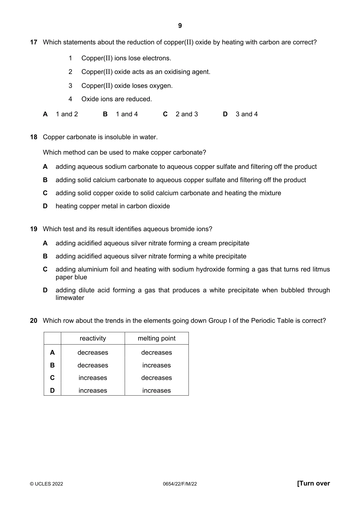 Cambridge IGCSE Sciences - Co-ordinated (Double) 0654 2022 Feb/March Paper 2 · Variant 2 question paper, page 9 of 20