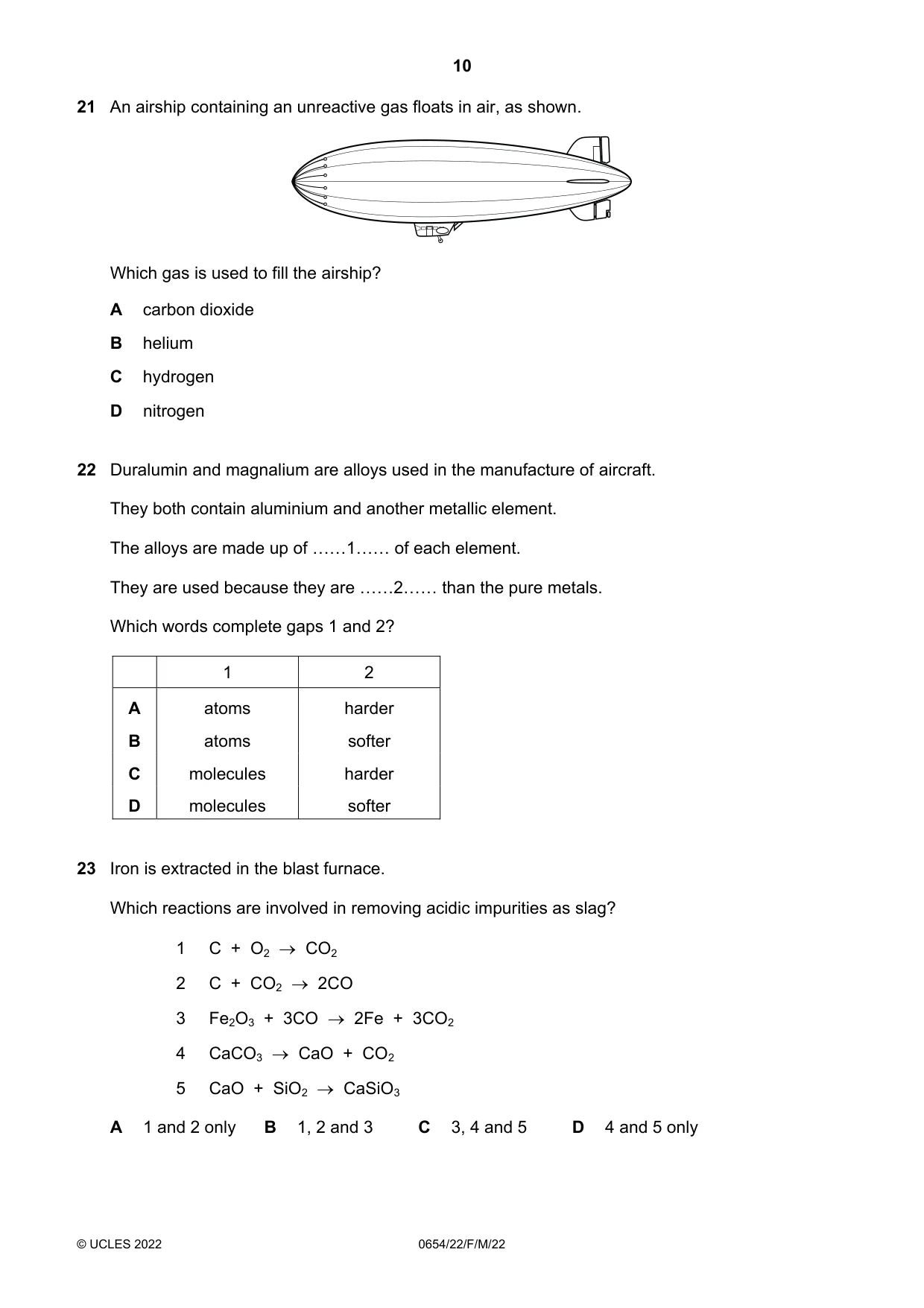 Cambridge IGCSE Sciences - Co-ordinated (Double) 0654 2022 Feb/March Paper 2 · Variant 2 question paper, page 10 of 20