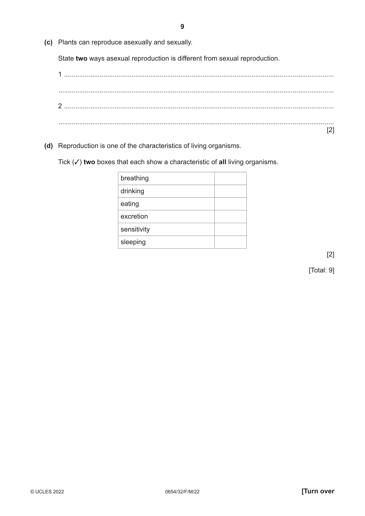 Cambridge IGCSE Sciences - Co-ordinated (Double) 0654 2022 Feb/March Paper 3 · Variant 2 question paper, page 9 of 28