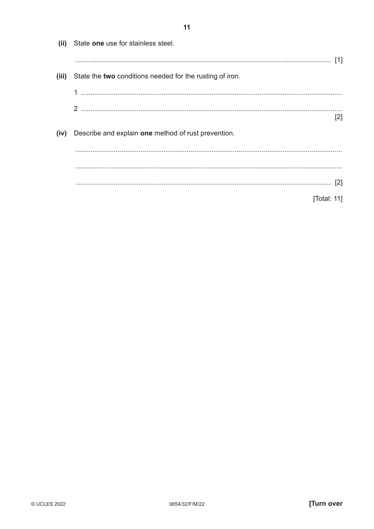 Cambridge IGCSE Sciences - Co-ordinated (Double) 0654 2022 Feb/March Paper 3 · Variant 2 question paper, page 11 of 28