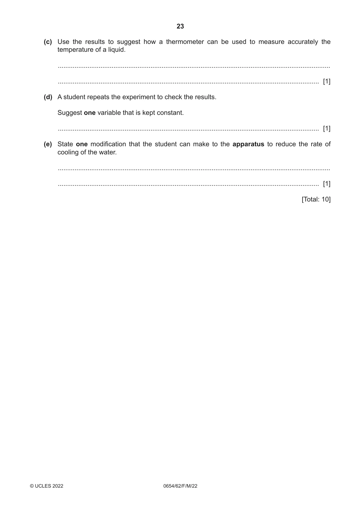 Cambridge IGCSE Sciences - Co-ordinated (Double) 0654 2022 Feb/March Paper 6 · Variant 2 question paper, page 23 of 24