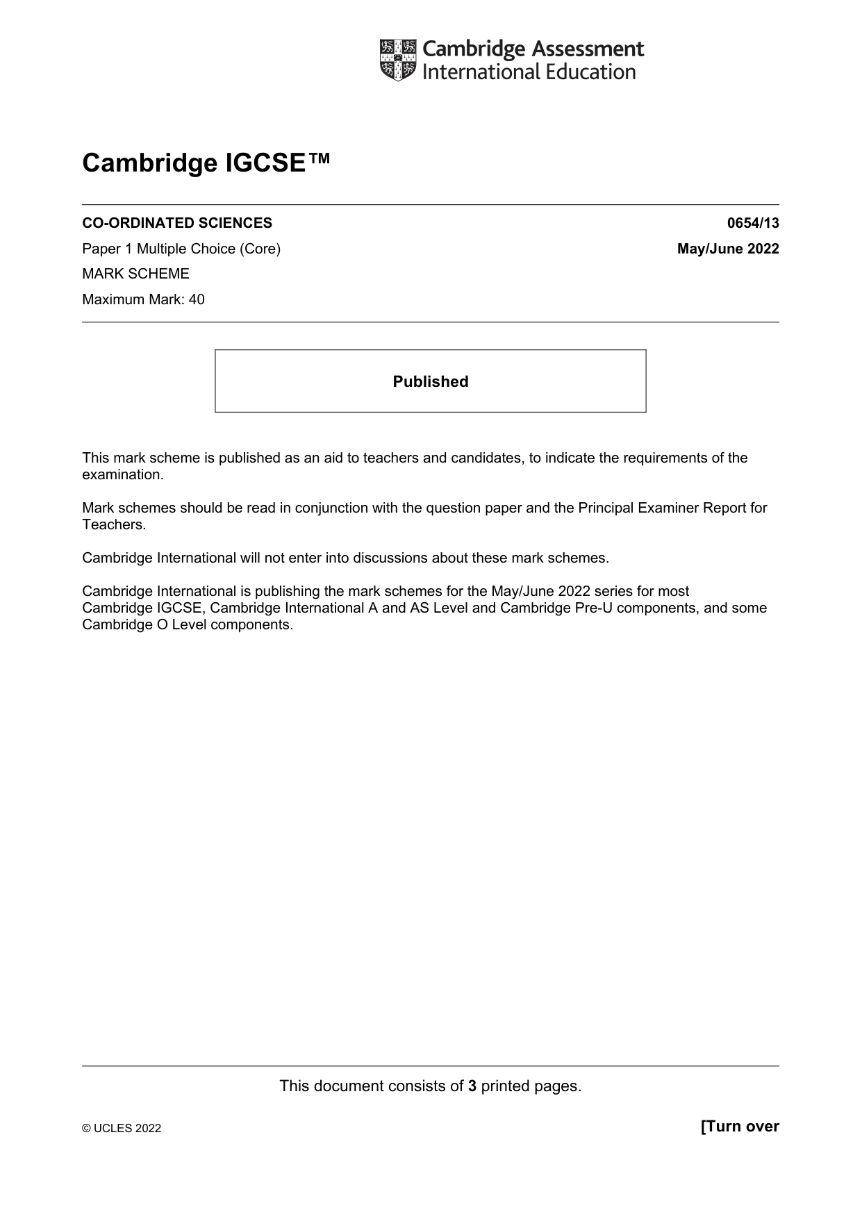 Mark scheme, page 1 of 3