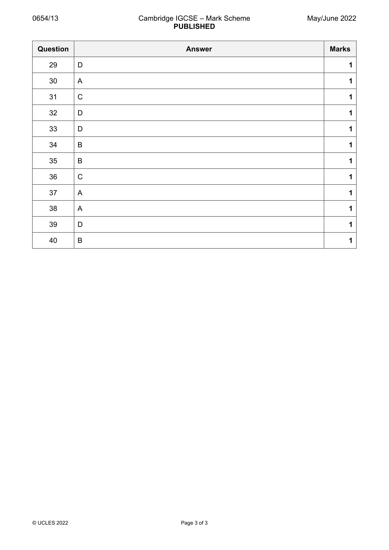 Mark scheme, page 3 of 3