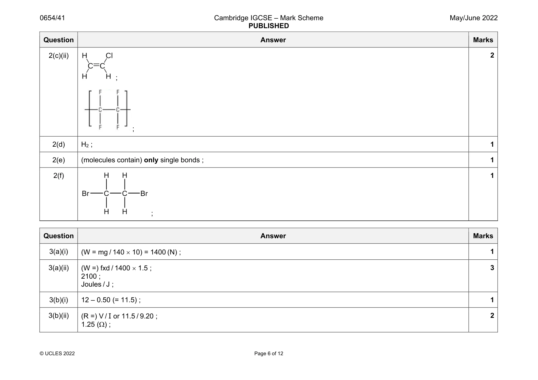 Mark scheme, page 6 of 12