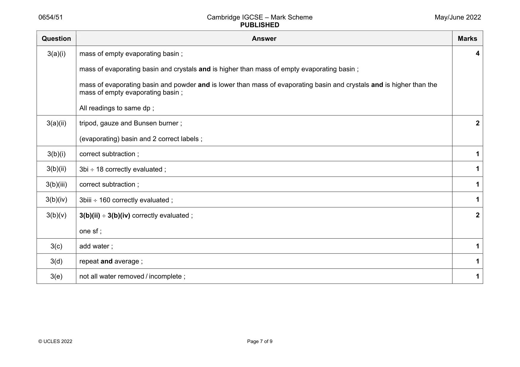 Mark scheme, page 7 of 9