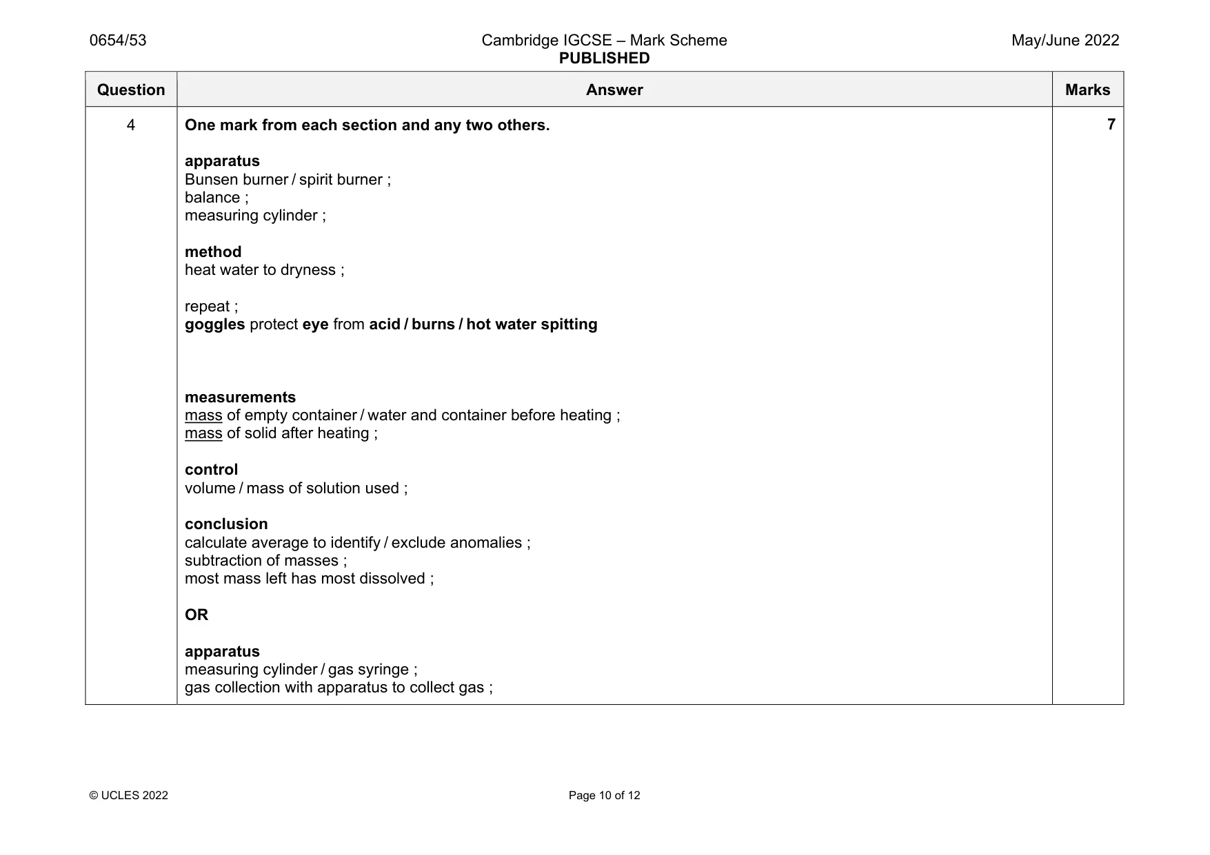 Mark scheme, page 10 of 12