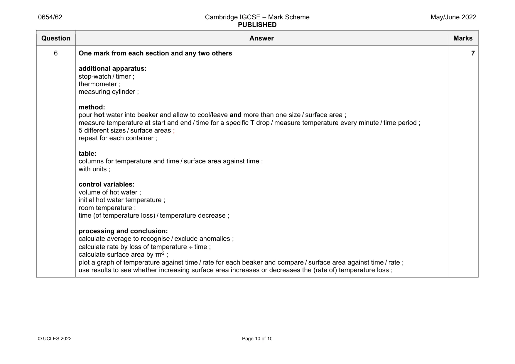 Mark scheme, page 10 of 10