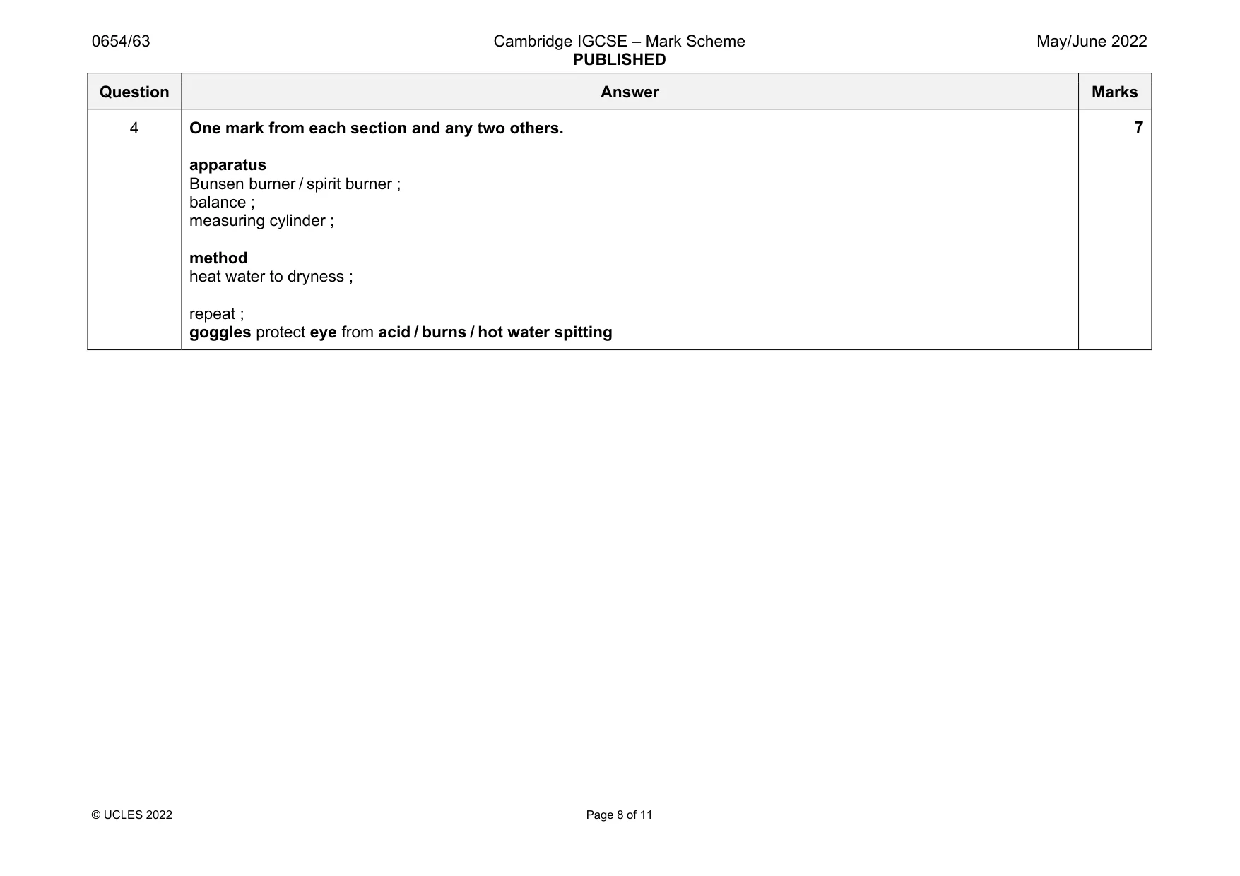 Mark scheme, page 8 of 11