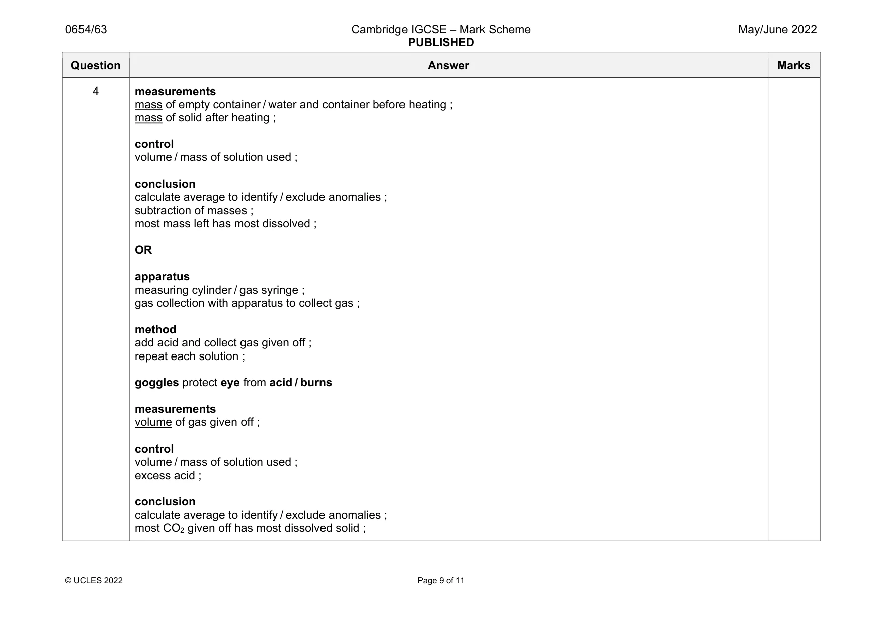 Mark scheme, page 9 of 11