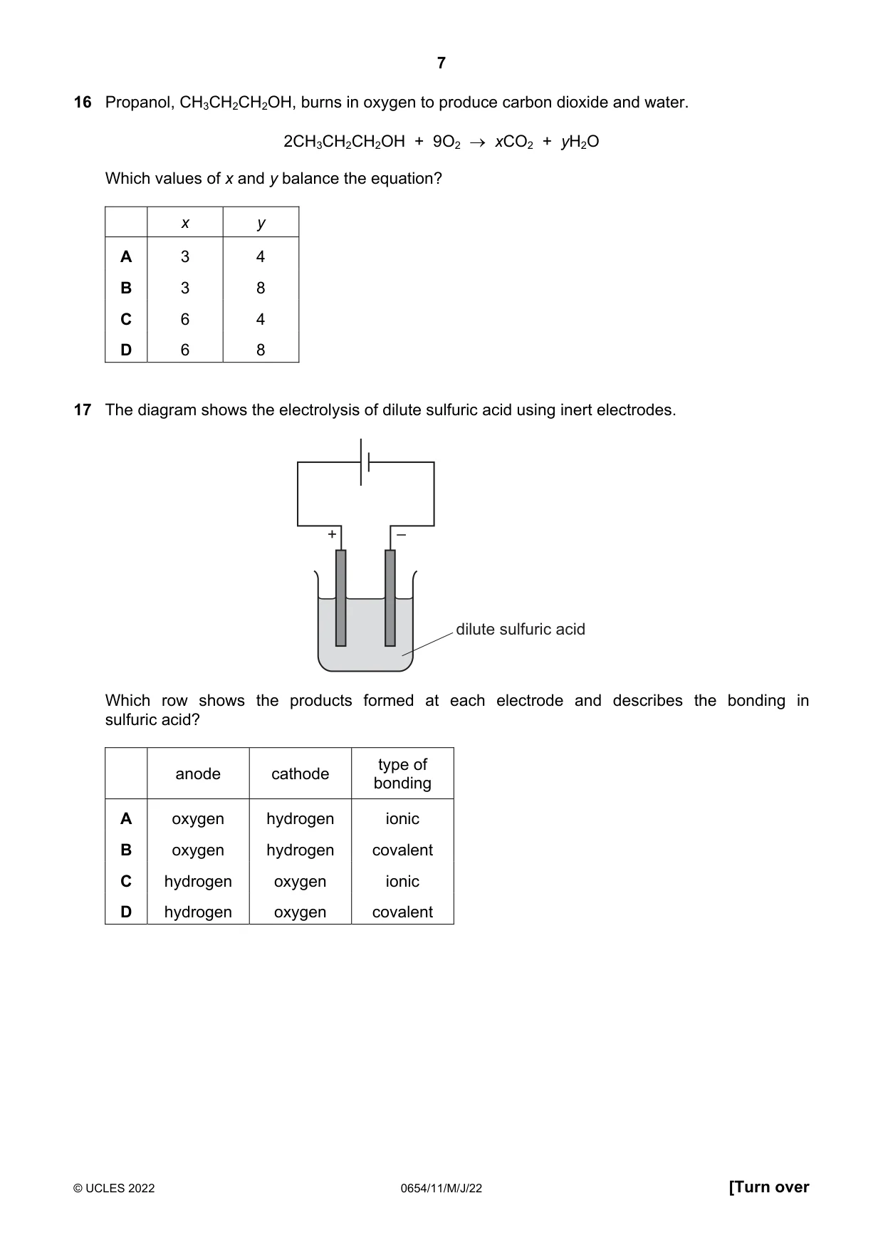Cambridge IGCSE Sciences - Co-ordinated (Double) 0654 2022 May/June Paper 1 · Variant 1 question paper, page 7 of 16