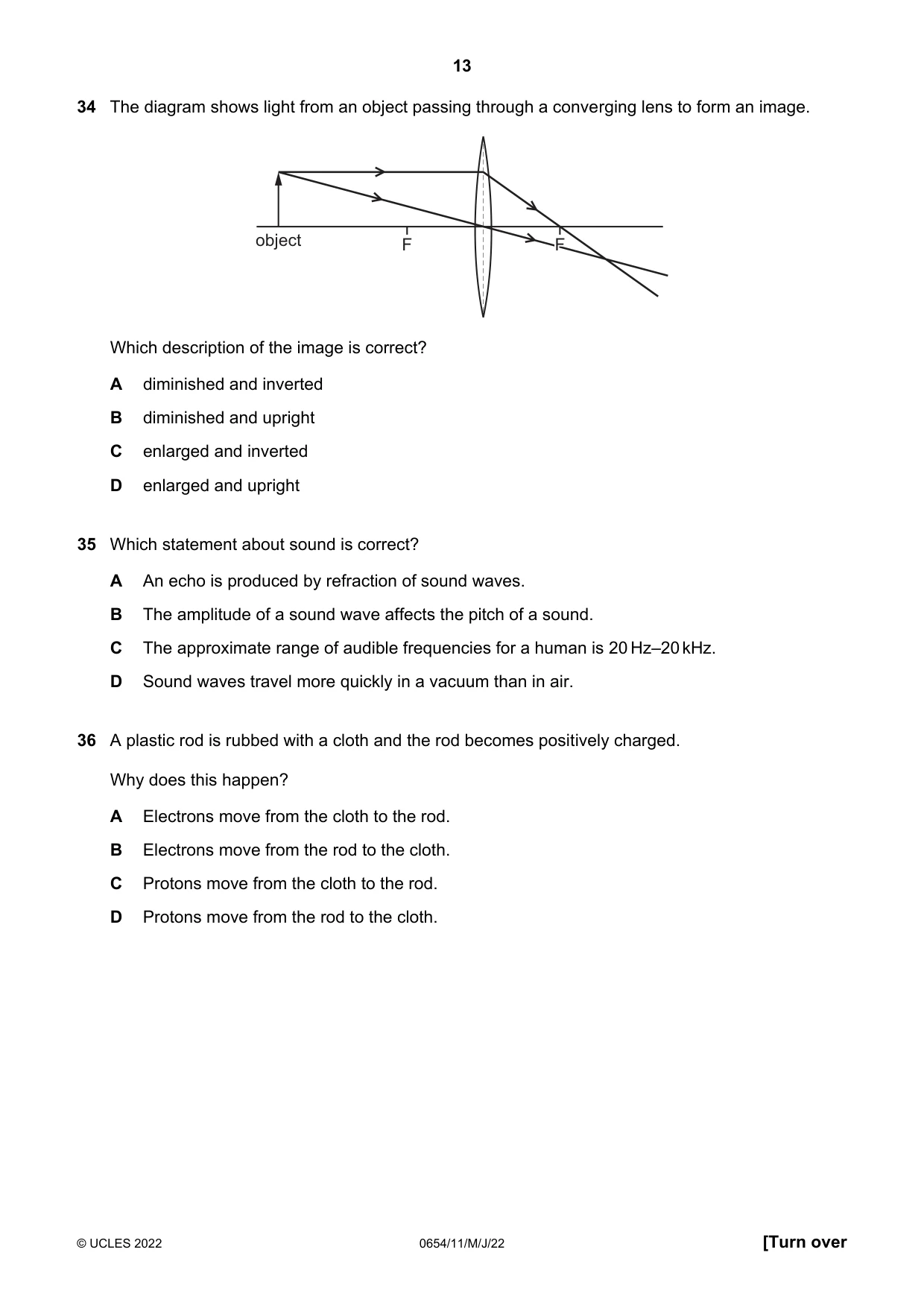 Cambridge IGCSE Sciences - Co-ordinated (Double) 0654 2022 May/June Paper 1 · Variant 1 question paper, page 13 of 16