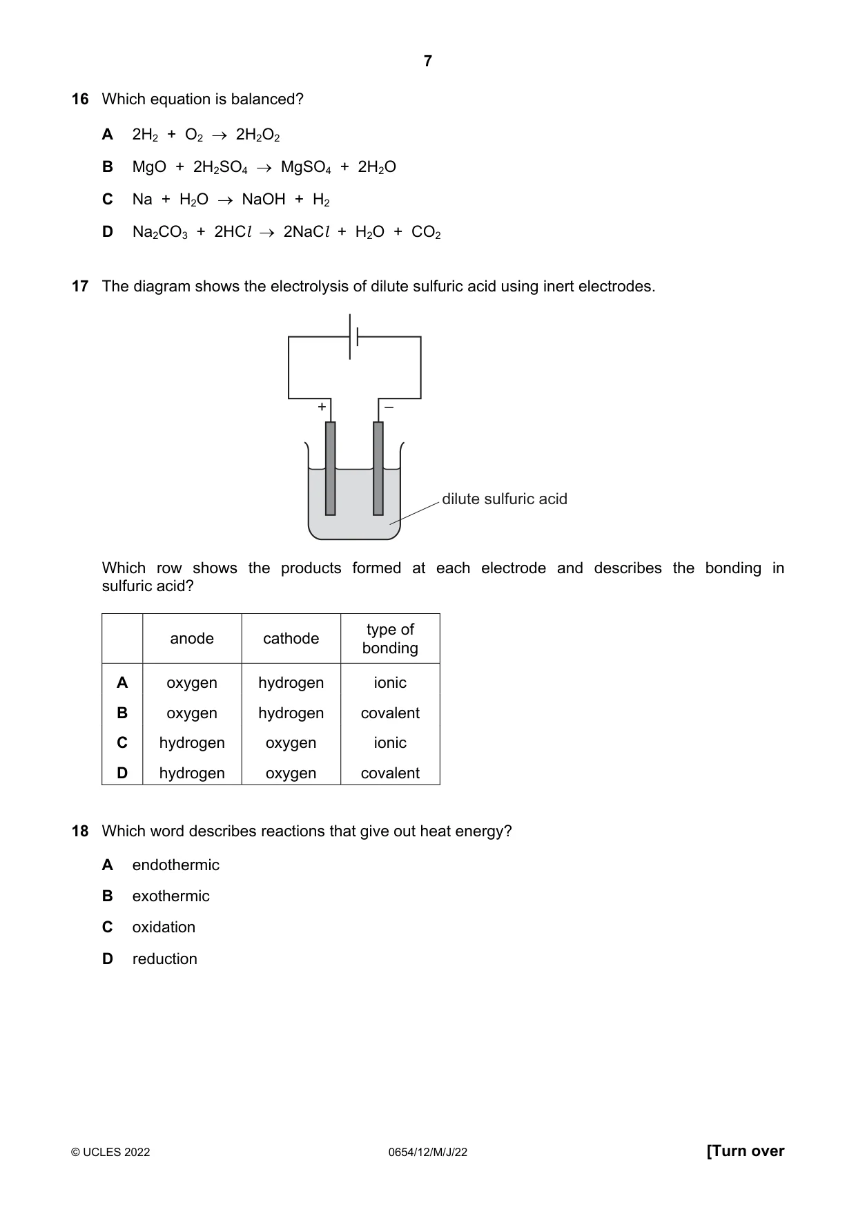 Cambridge IGCSE Sciences - Co-ordinated (Double) 0654 2022 May/June Paper 1 · Variant 2 question paper, page 7 of 16
