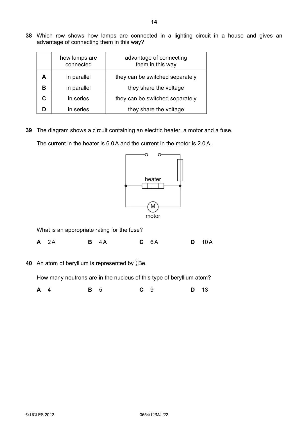 Cambridge IGCSE Sciences - Co-ordinated (Double) 0654 2022 May/June Paper 1 · Variant 2 question paper, page 14 of 16