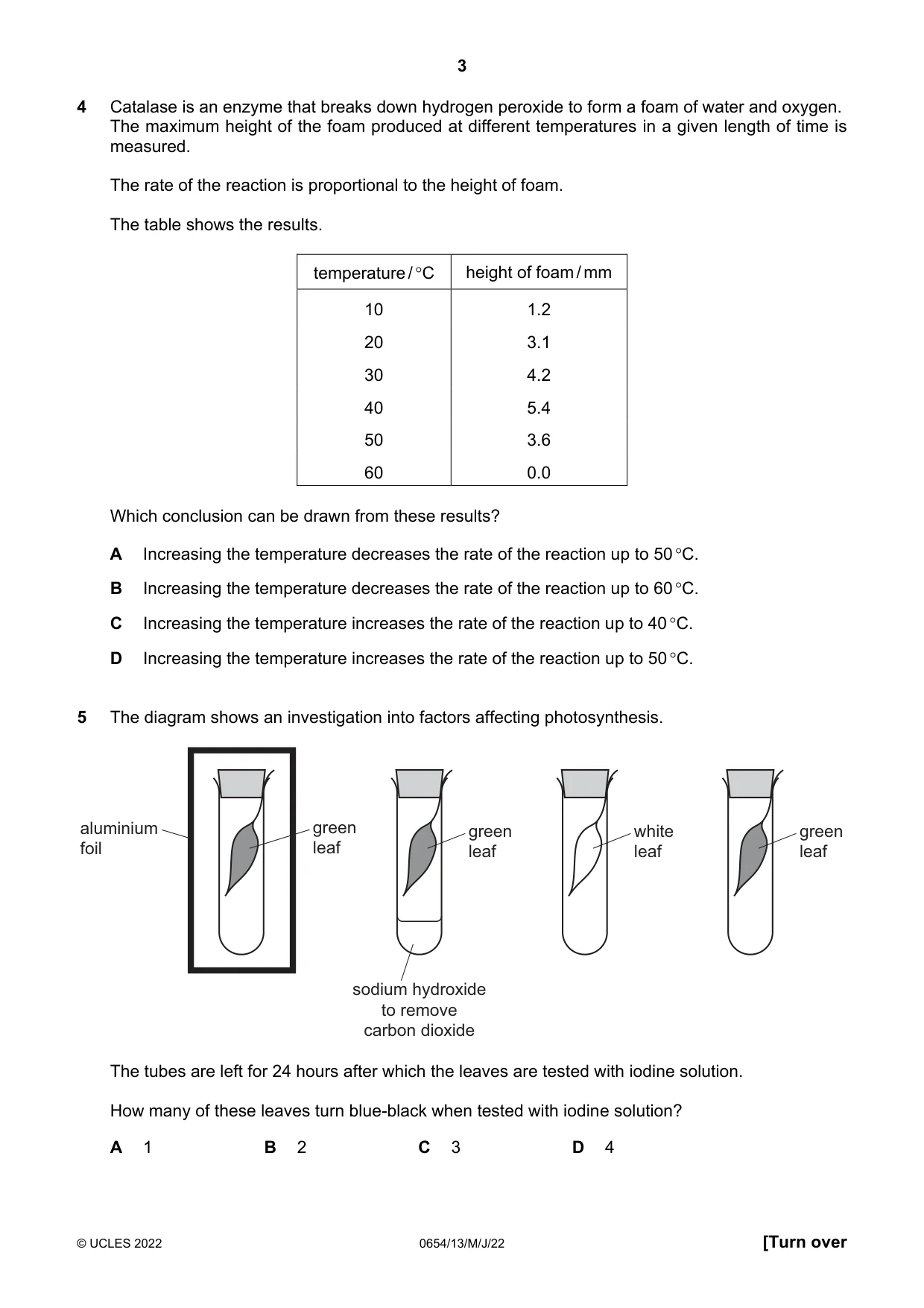 Cambridge IGCSE Sciences - Co-ordinated (Double) 0654 2022 May/June Paper 1 · Variant 3 question paper, page 3 of 16