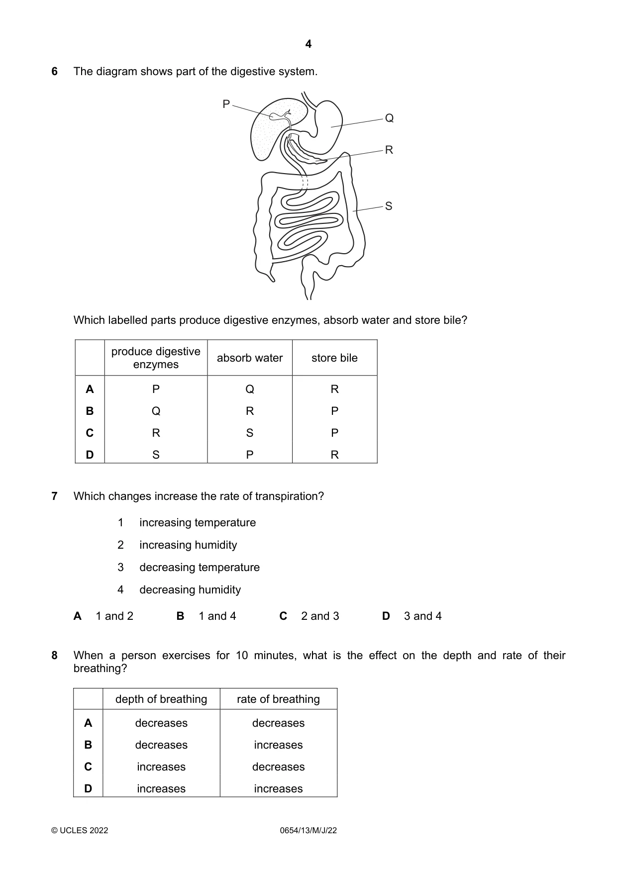 Cambridge IGCSE Sciences - Co-ordinated (Double) 0654 2022 May/June Paper 1 · Variant 3 question paper, page 4 of 16