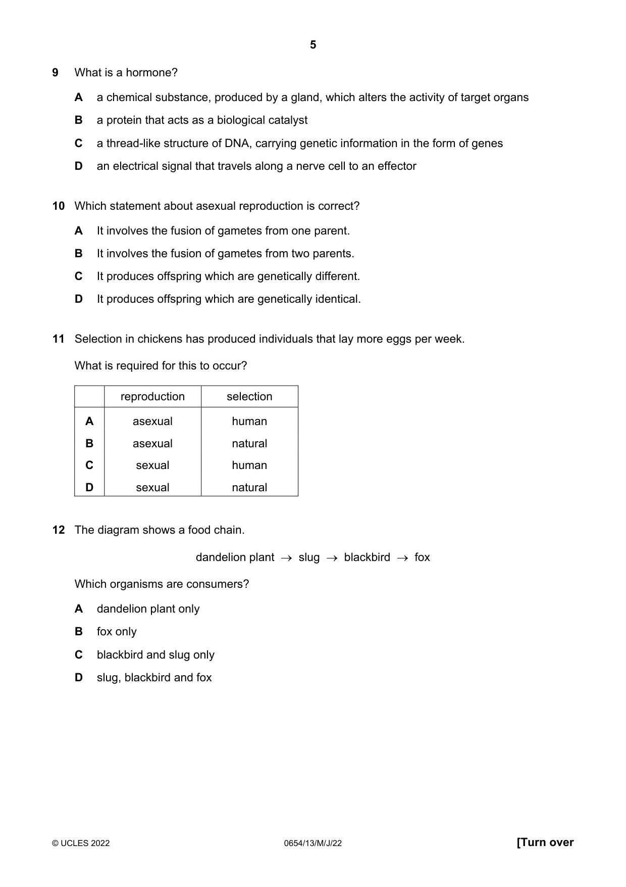 Cambridge IGCSE Sciences - Co-ordinated (Double) 0654 2022 May/June Paper 1 · Variant 3 question paper, page 5 of 16