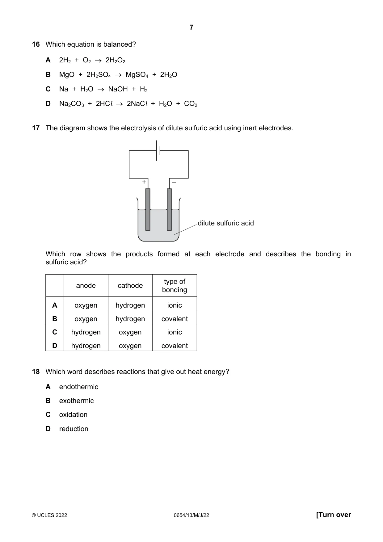 Cambridge IGCSE Sciences - Co-ordinated (Double) 0654 2022 May/June Paper 1 · Variant 3 question paper, page 7 of 16