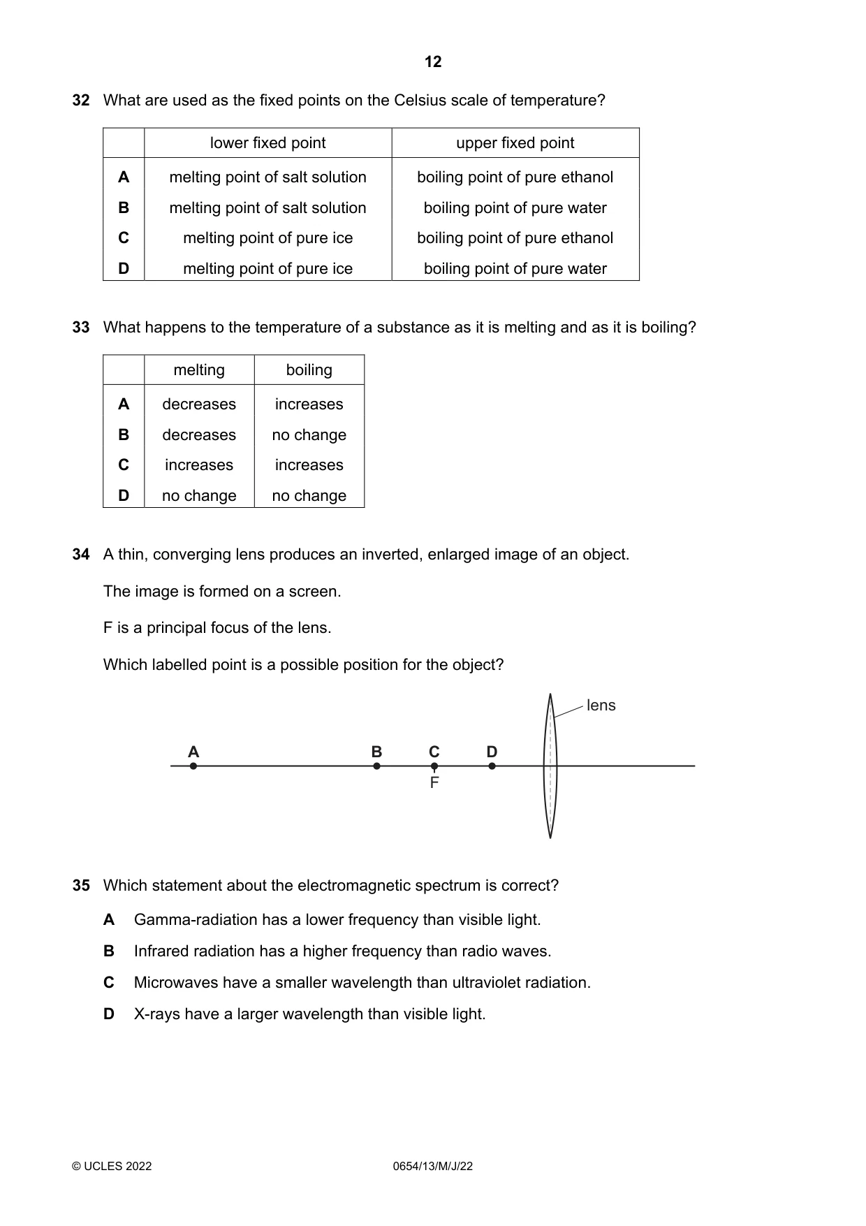 Cambridge IGCSE Sciences - Co-ordinated (Double) 0654 2022 May/June Paper 1 · Variant 3 question paper, page 12 of 16
