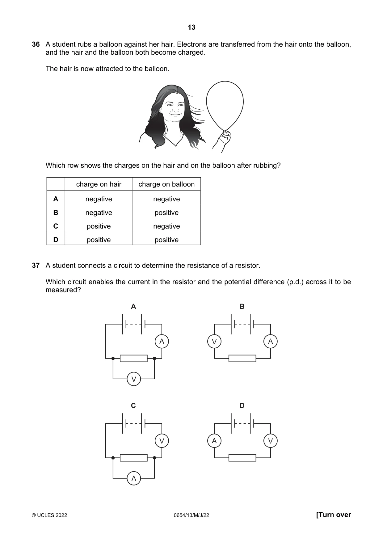 Cambridge IGCSE Sciences - Co-ordinated (Double) 0654 2022 May/June Paper 1 · Variant 3 question paper, page 13 of 16