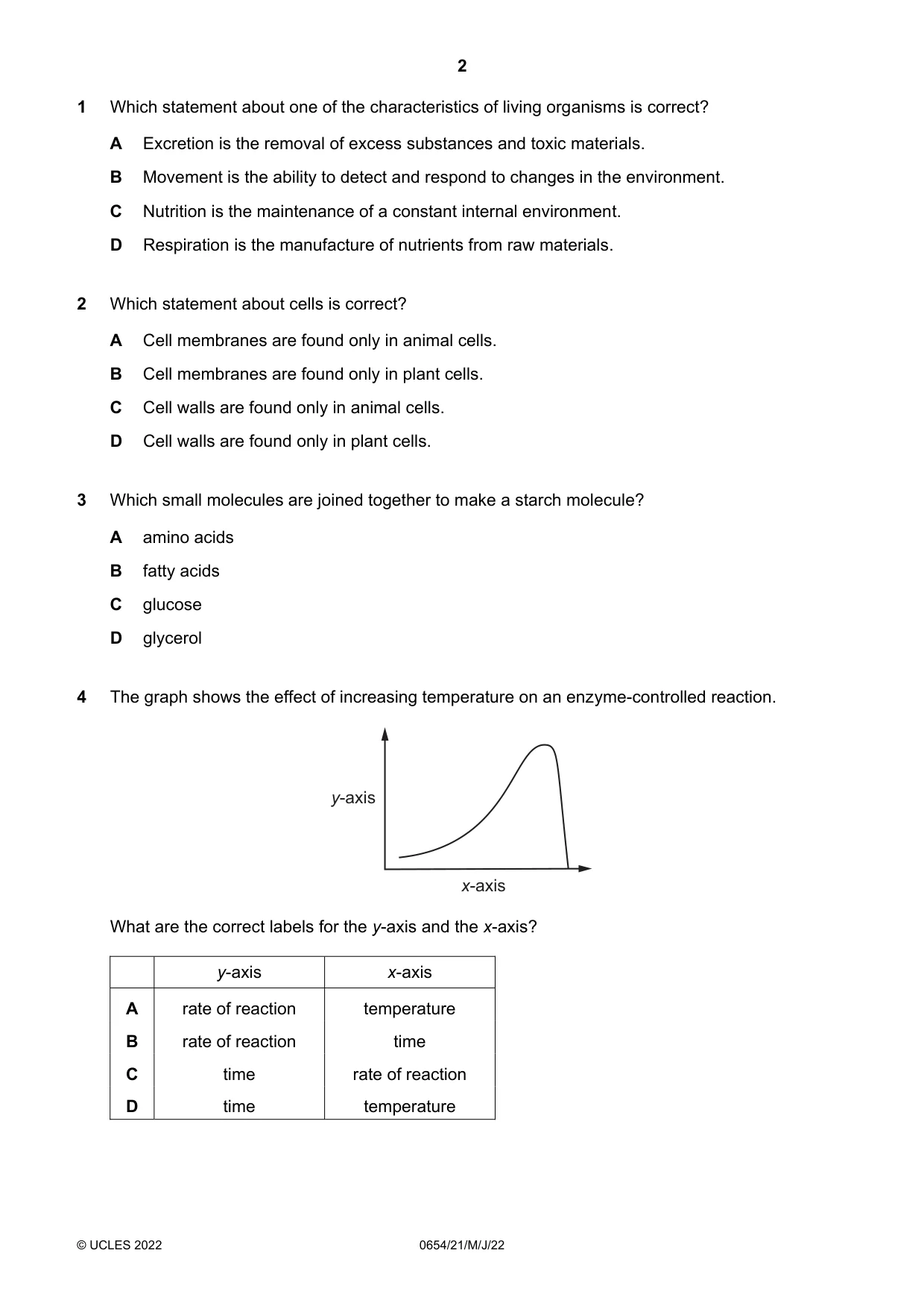 Cambridge IGCSE Sciences - Co-ordinated (Double) 0654 2022 May/June Paper 2 · Variant 1 question paper, page 2 of 16