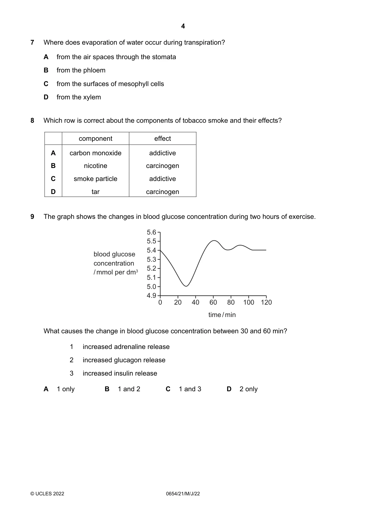 Cambridge IGCSE Sciences - Co-ordinated (Double) 0654 2022 May/June Paper 2 · Variant 1 question paper, page 4 of 16
