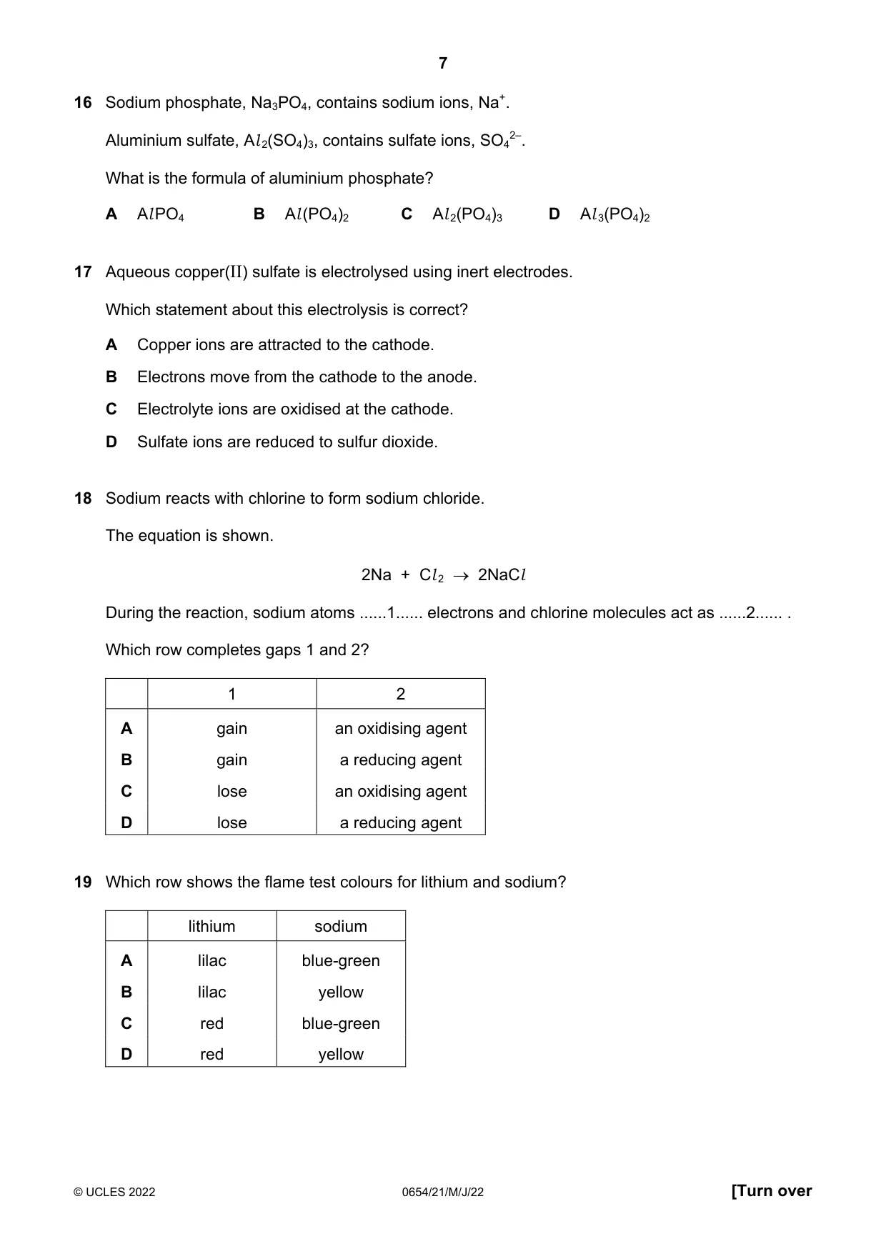 Cambridge IGCSE Sciences - Co-ordinated (Double) 0654 2022 May/June Paper 2 · Variant 1 question paper, page 7 of 16
